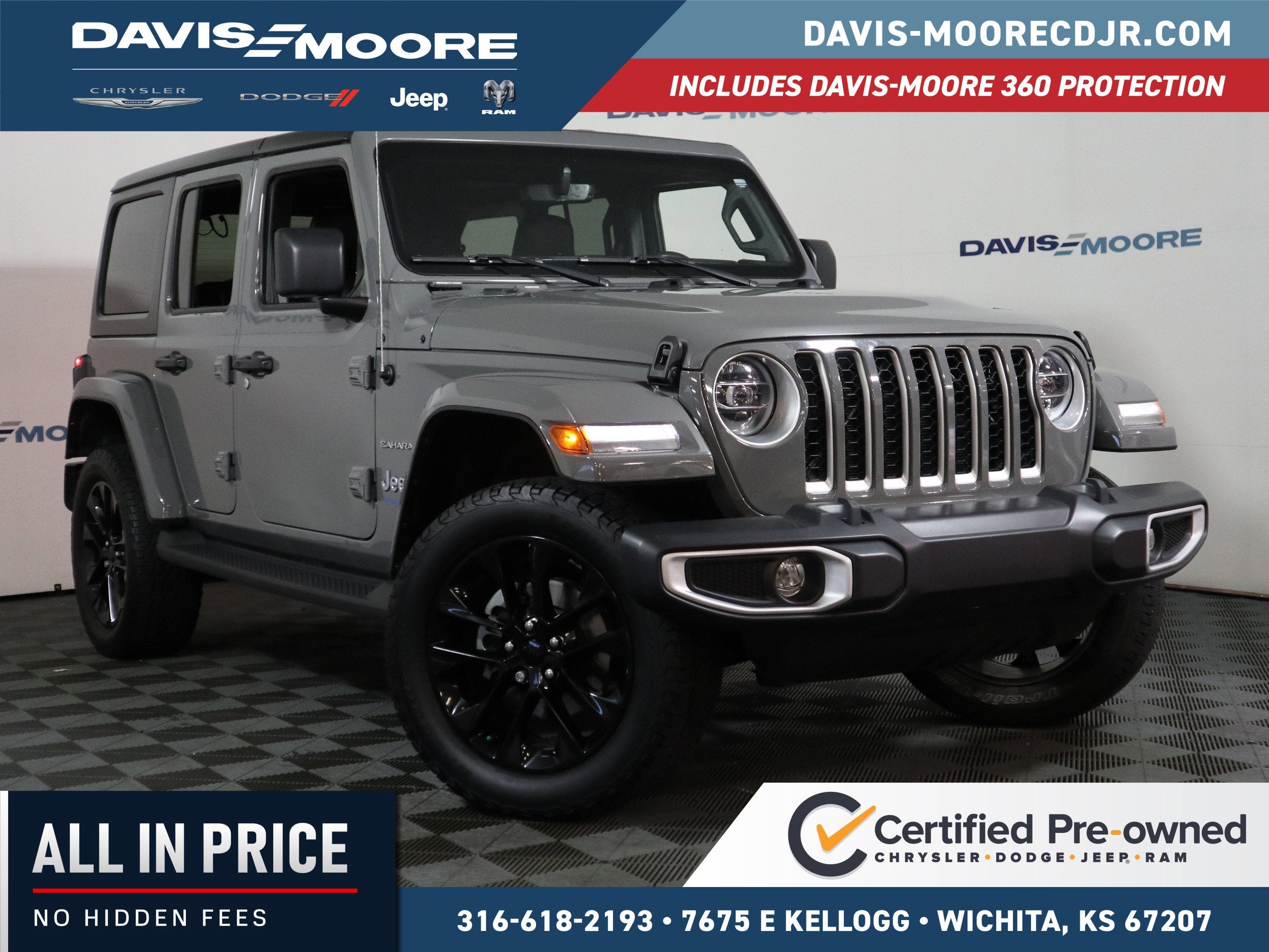 2021 Jeep Wrangler Unlimited Sahara in Sting-Gray Clearcoat — front three-quarter view