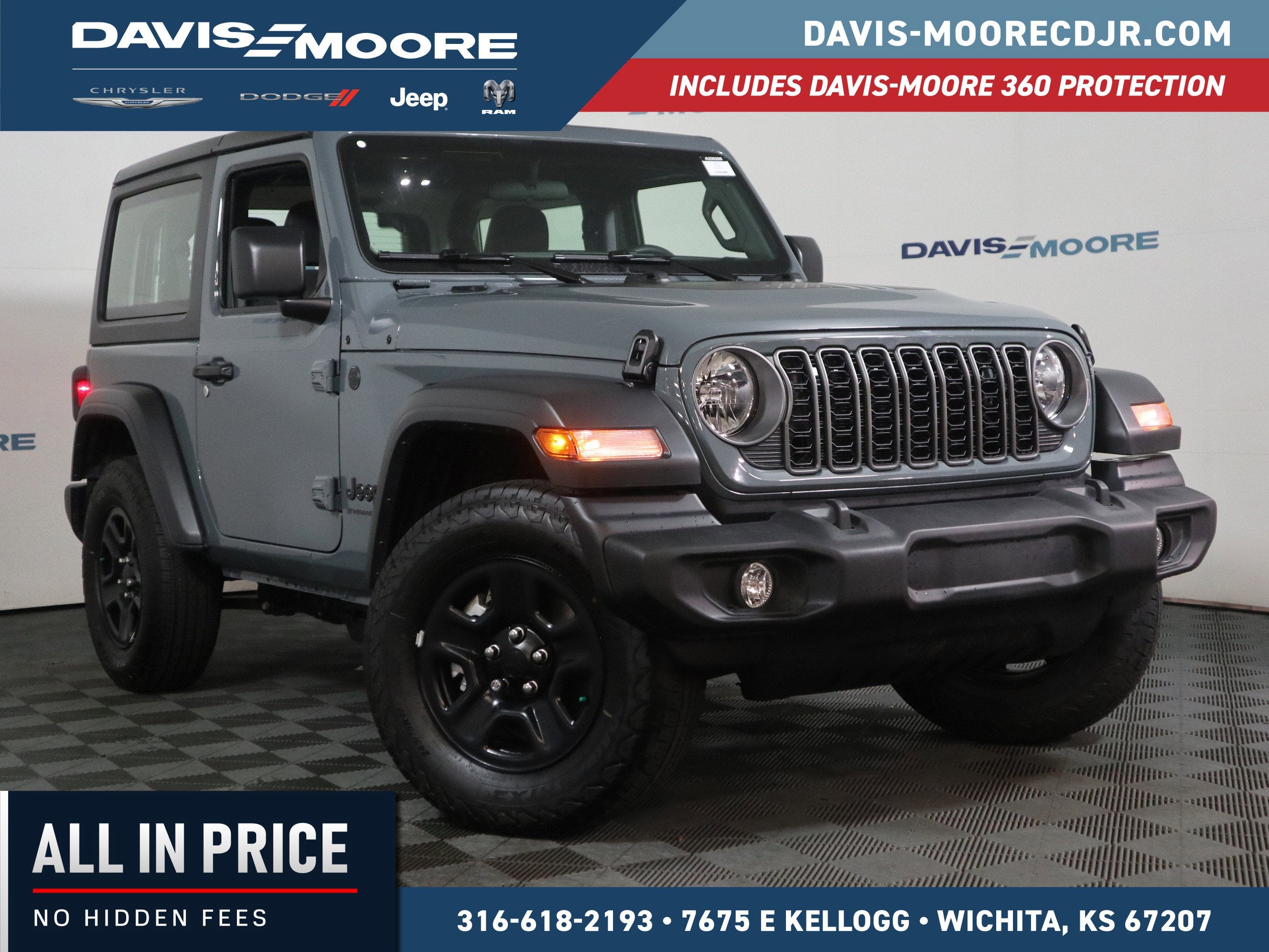 2026 Jeep Wrangler Sport in Anvil Clear-Coat Exterior Paint — front three-quarter view