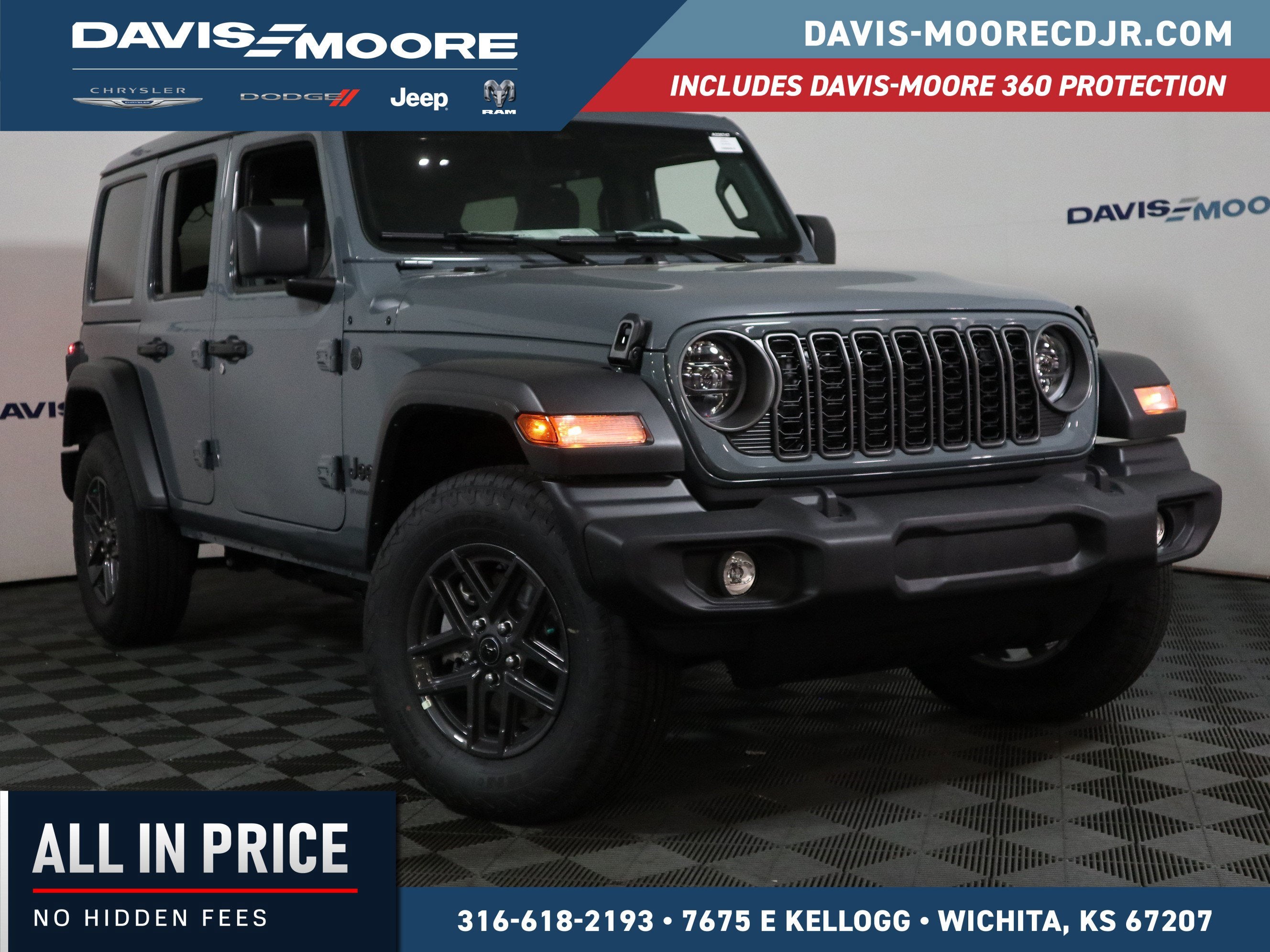 2026 Jeep Wrangler Sport S in Anvil Clear-Coat Exterior Paint — front three-quarter view