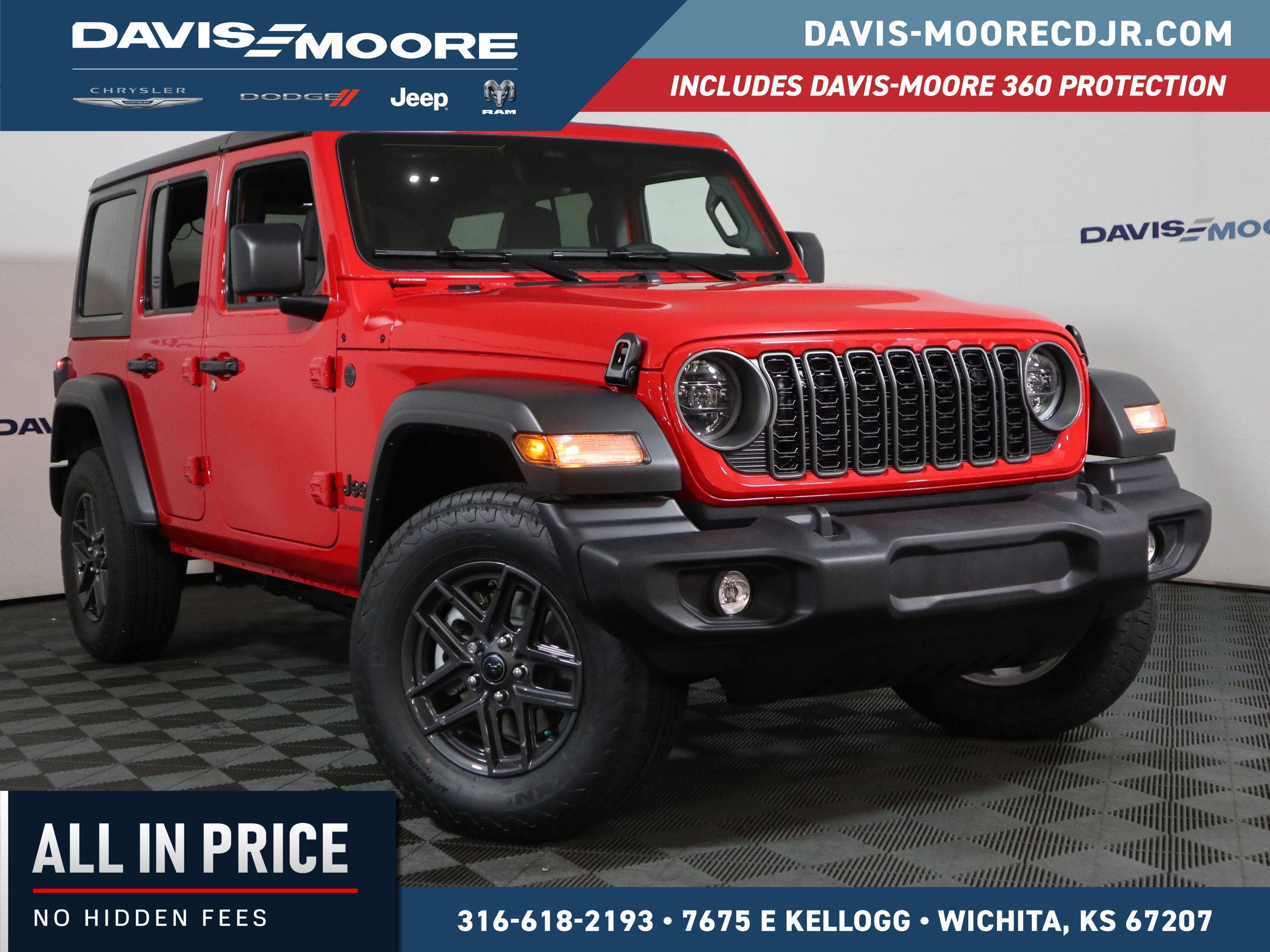 2026 Jeep Wrangler Sport S in Firecracker Red Clear-Coat Exterior Paint — front three-quarter view