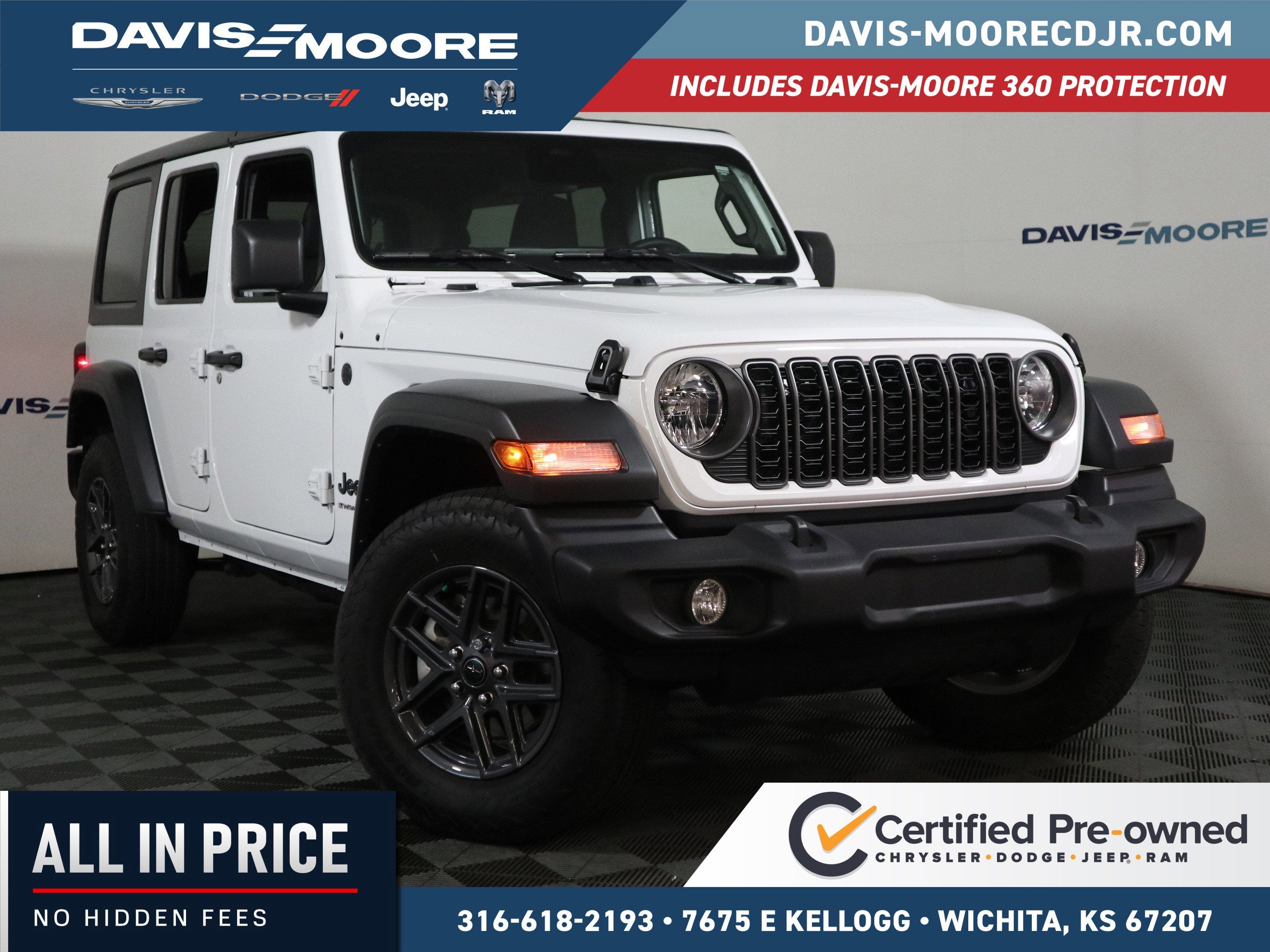 2025 Jeep Wrangler Sport S 4x4 in Bright White Clearcoat — front three-quarter view