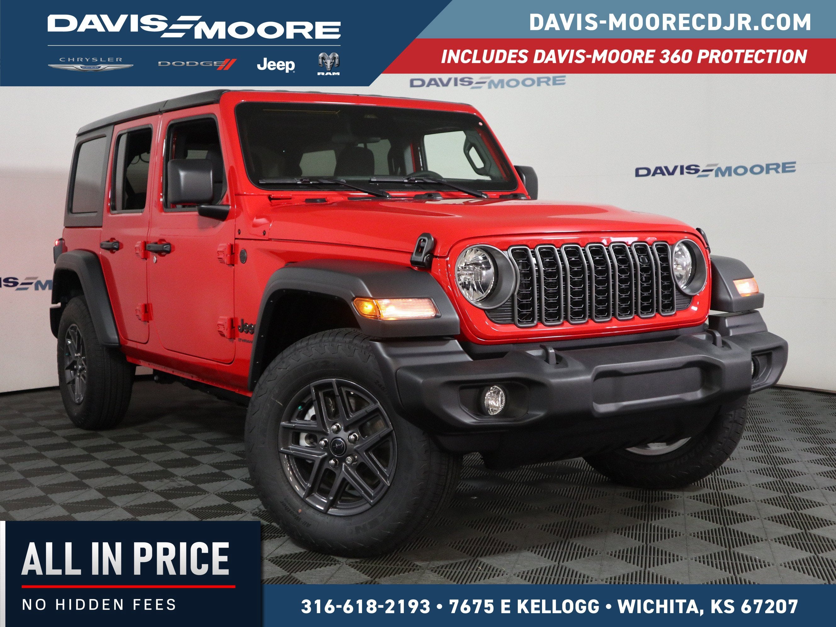 2026 Jeep Wrangler Sport S in Firecracker Red Clear-Coat Exterior Paint — front three-quarter view