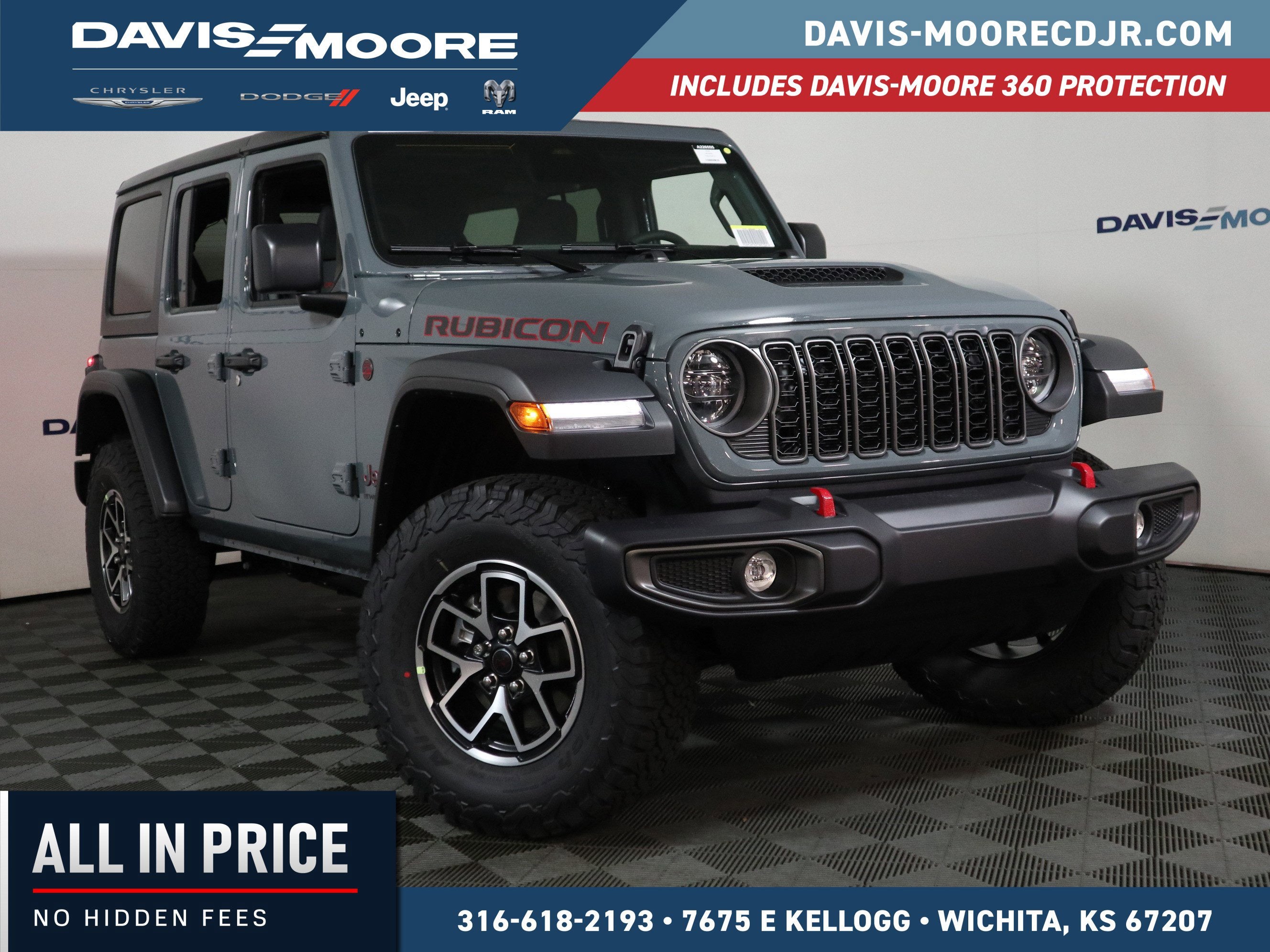 2026 Jeep Wrangler Rubicon in Anvil Clear-Coat Exterior Paint — front three-quarter view