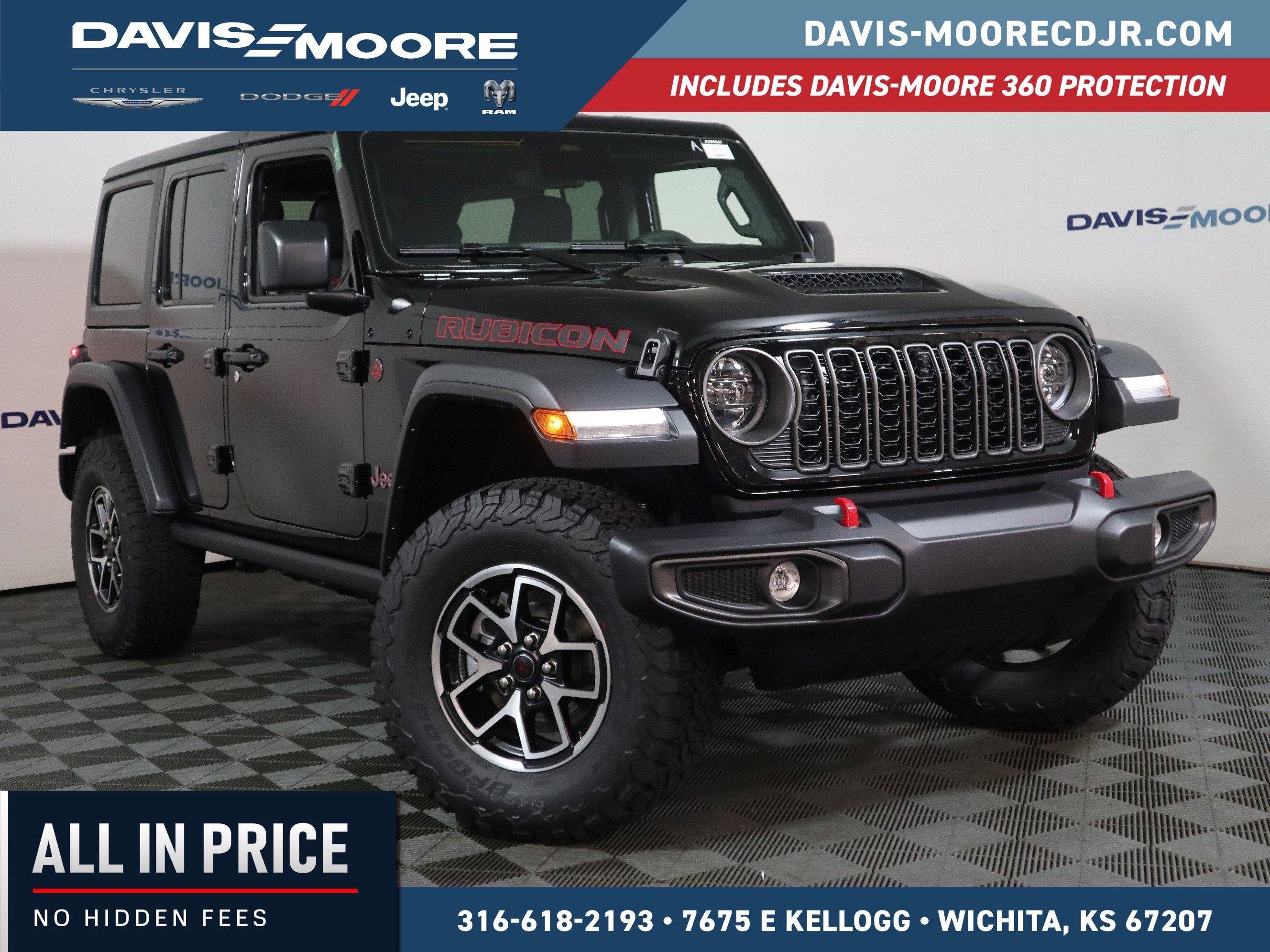 2026 Jeep Wrangler Rubicon in Black Clear-Coat Exterior Paint — front three-quarter view
