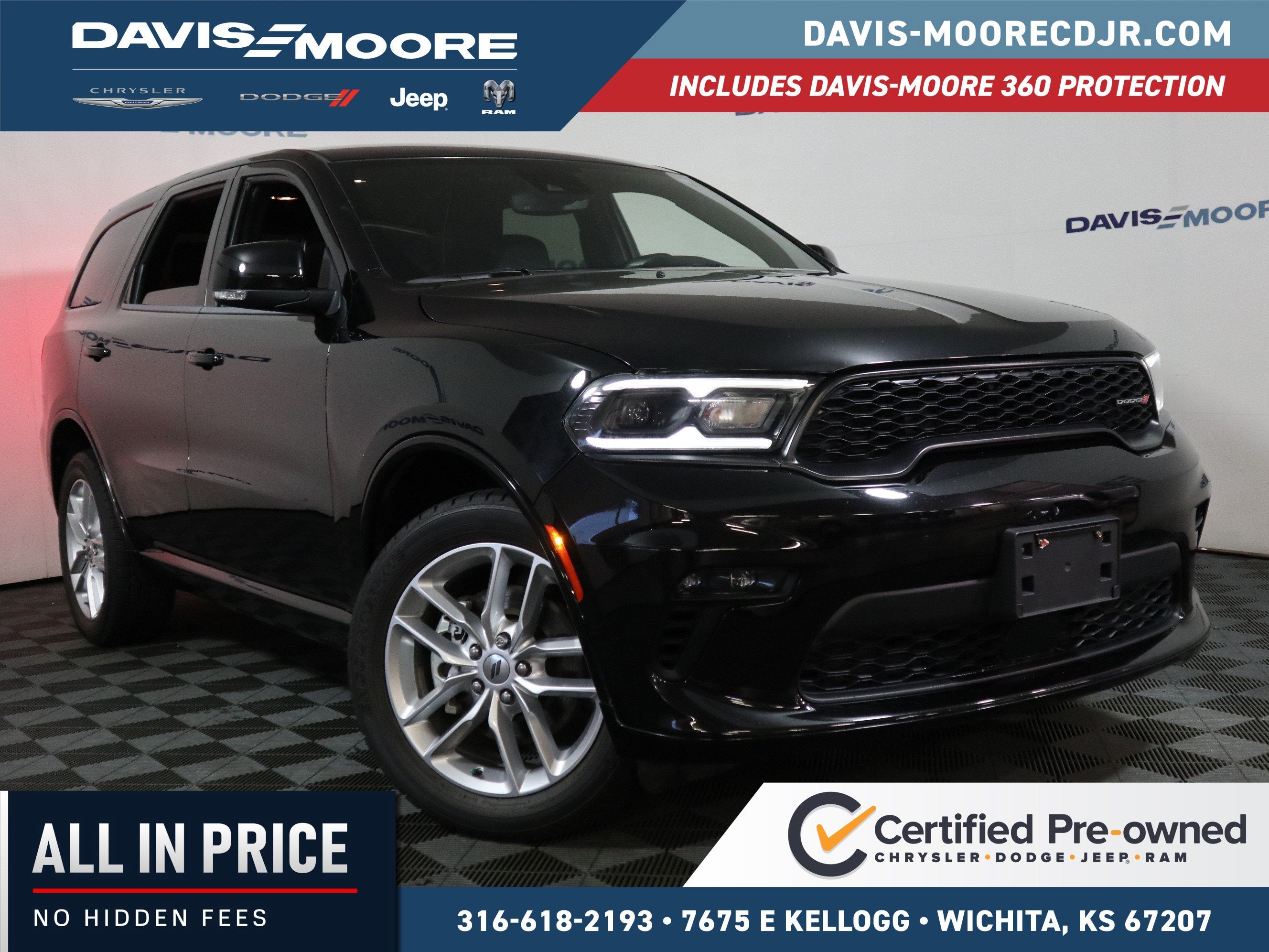 2022 Dodge Durango GT PLUS in Db Black Clearcoat — front three-quarter view
