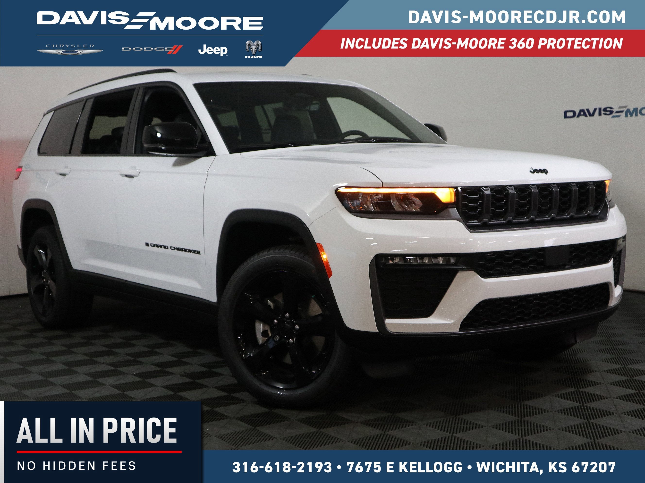 2026 Jeep Grand Cherokee L Limited in Bright White Clear-Coat Exterior Paint — front three-quarter view