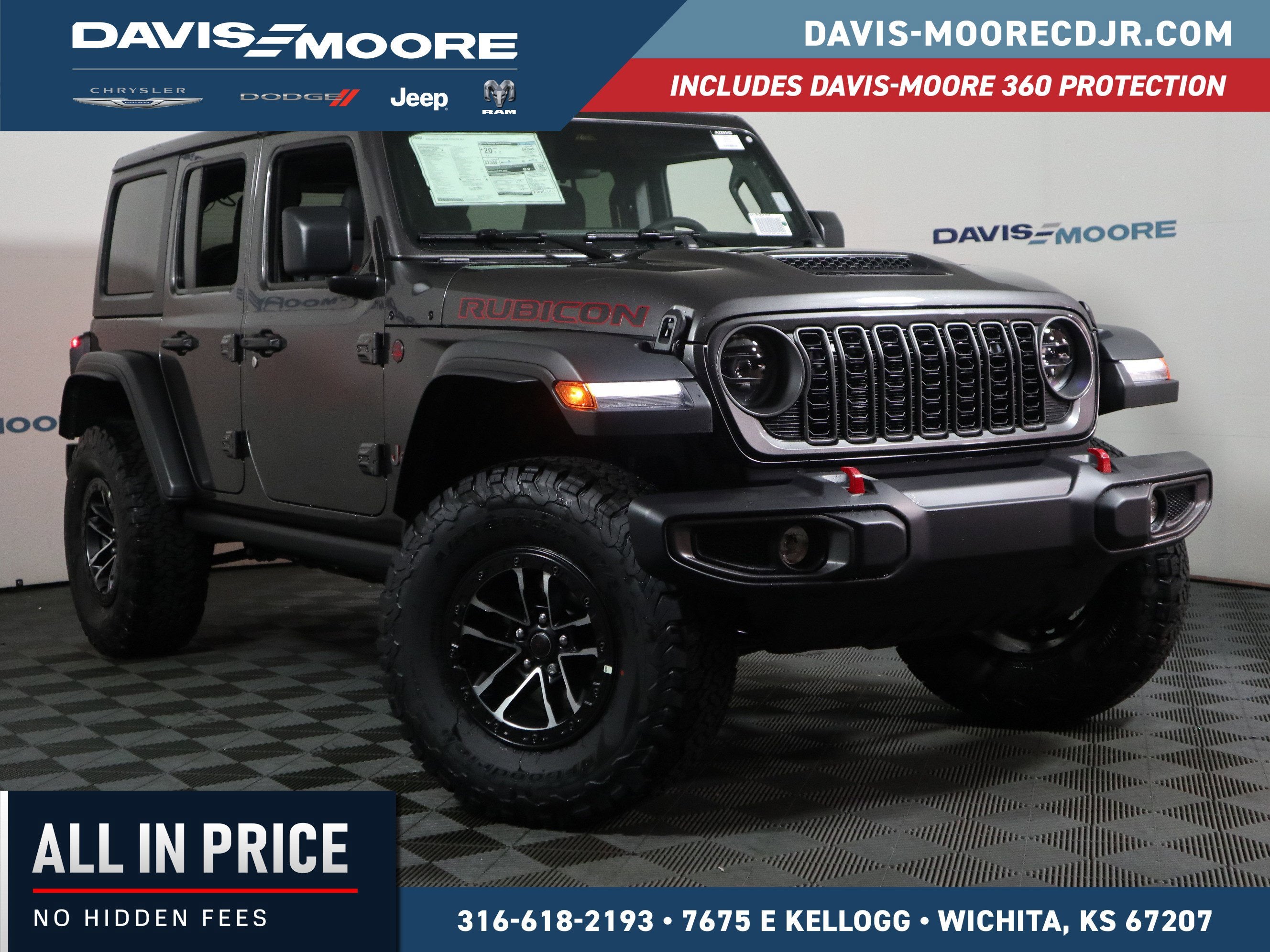 2026 Jeep Wrangler Rubicon in Granite Crystal Metallic Clear-Coat Exterior Paint — front three-quarter view