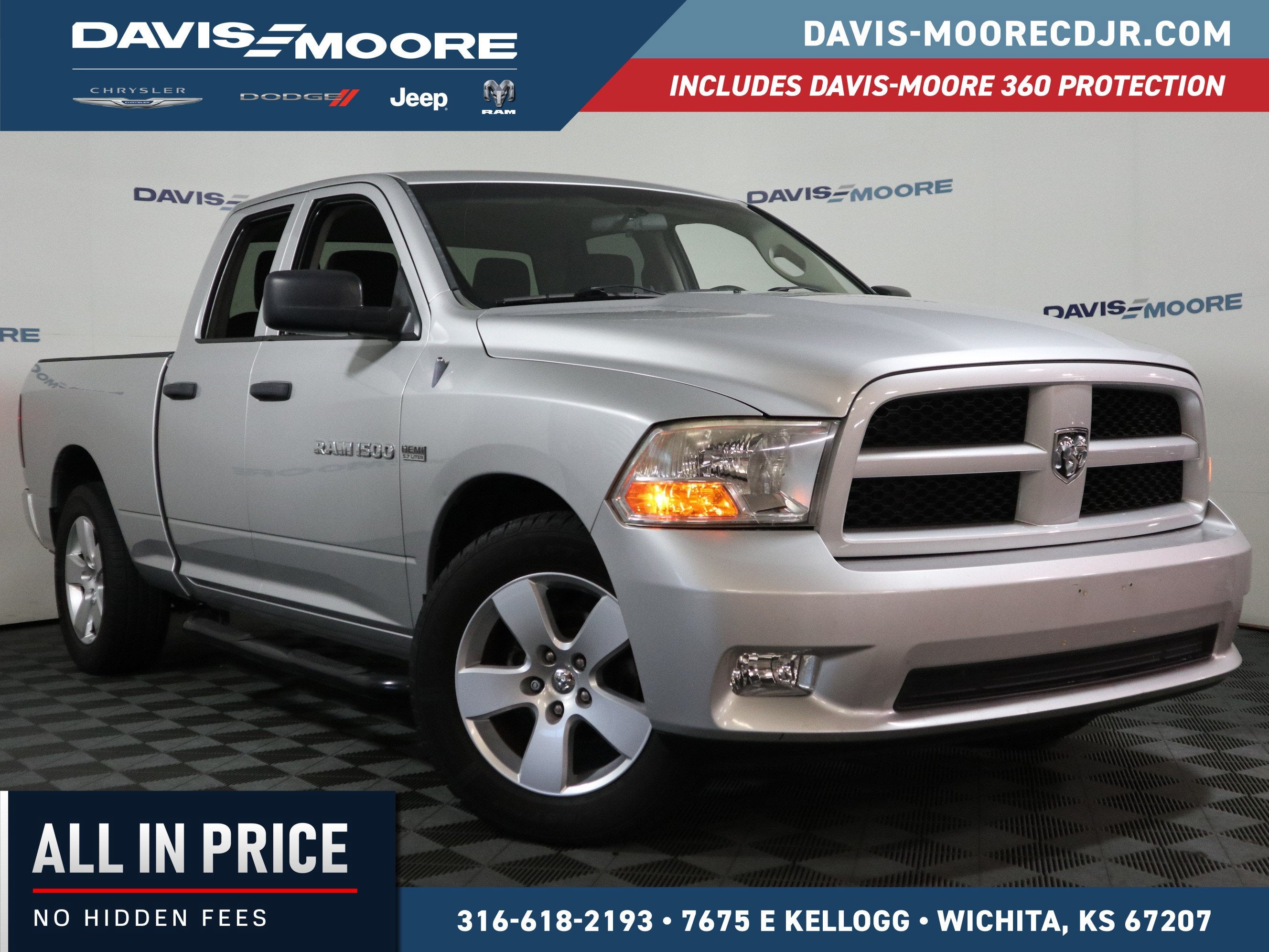 2012 RAM 1500 Express in Bright Silver Metallic — front three-quarter view