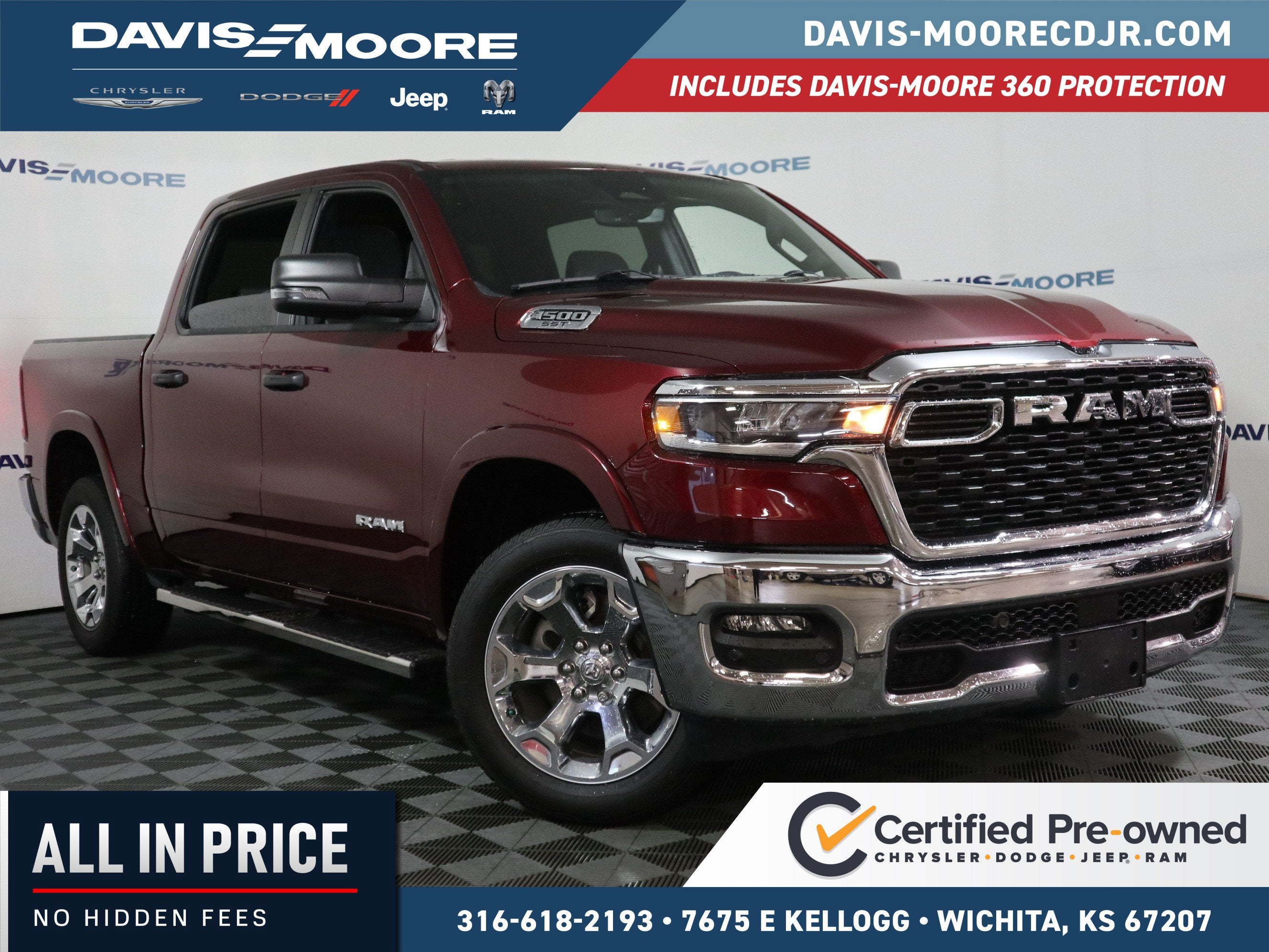 2025 RAM 1500 Lone Star Crew Cab 4x4 in Delmonico Red Pearlcoat — front three-quarter view
