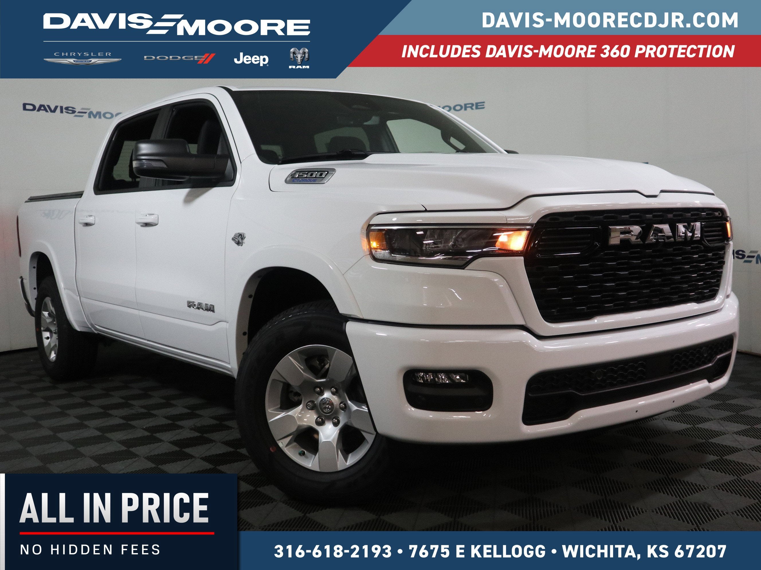2026 RAM 1500 BIG HORN in Bright White Clear-Coat Exterior Paint — front three-quarter view