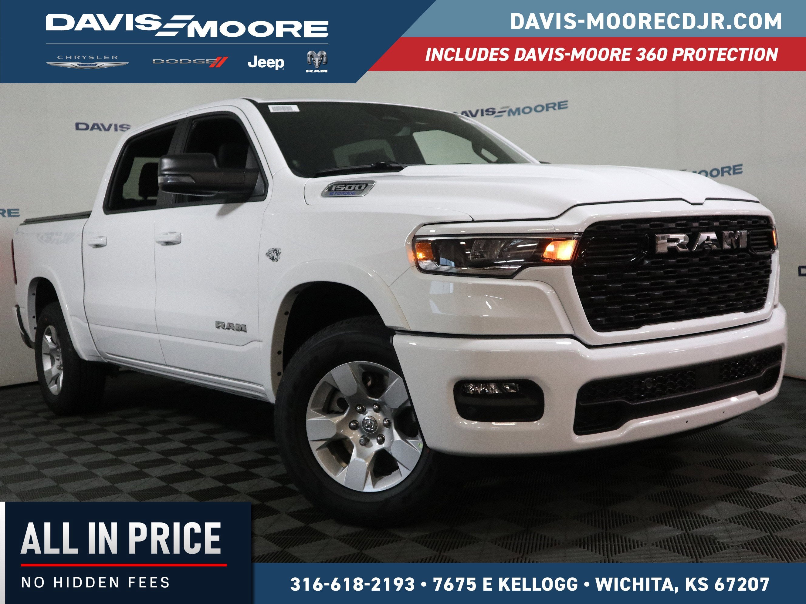 2026 RAM 1500 BIG HORN in Bright White Clear-Coat Exterior Paint — front three-quarter view