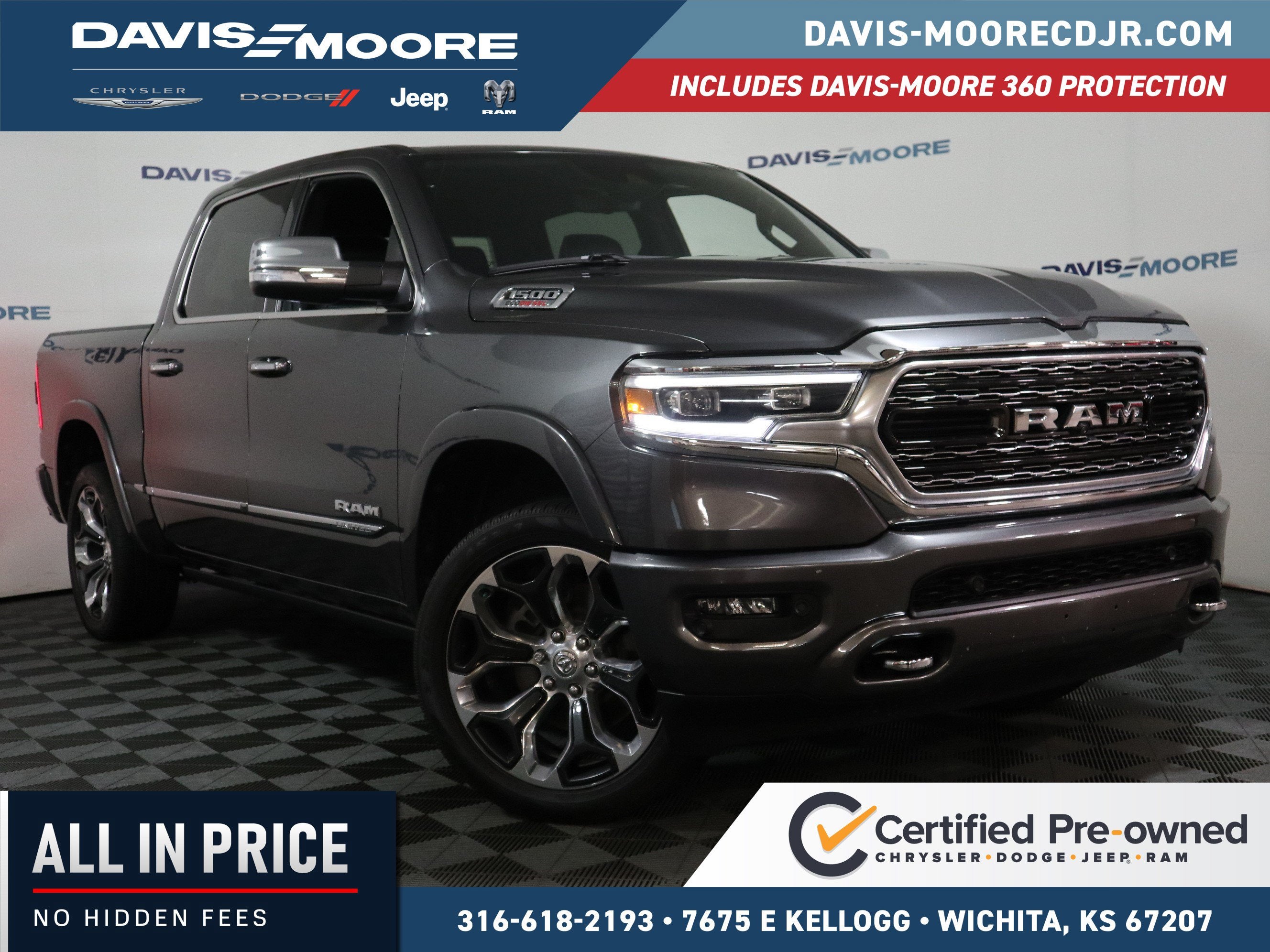 2022 RAM 1500 Limited in Granite Crystal Metallic Clearcoat — front three-quarter view