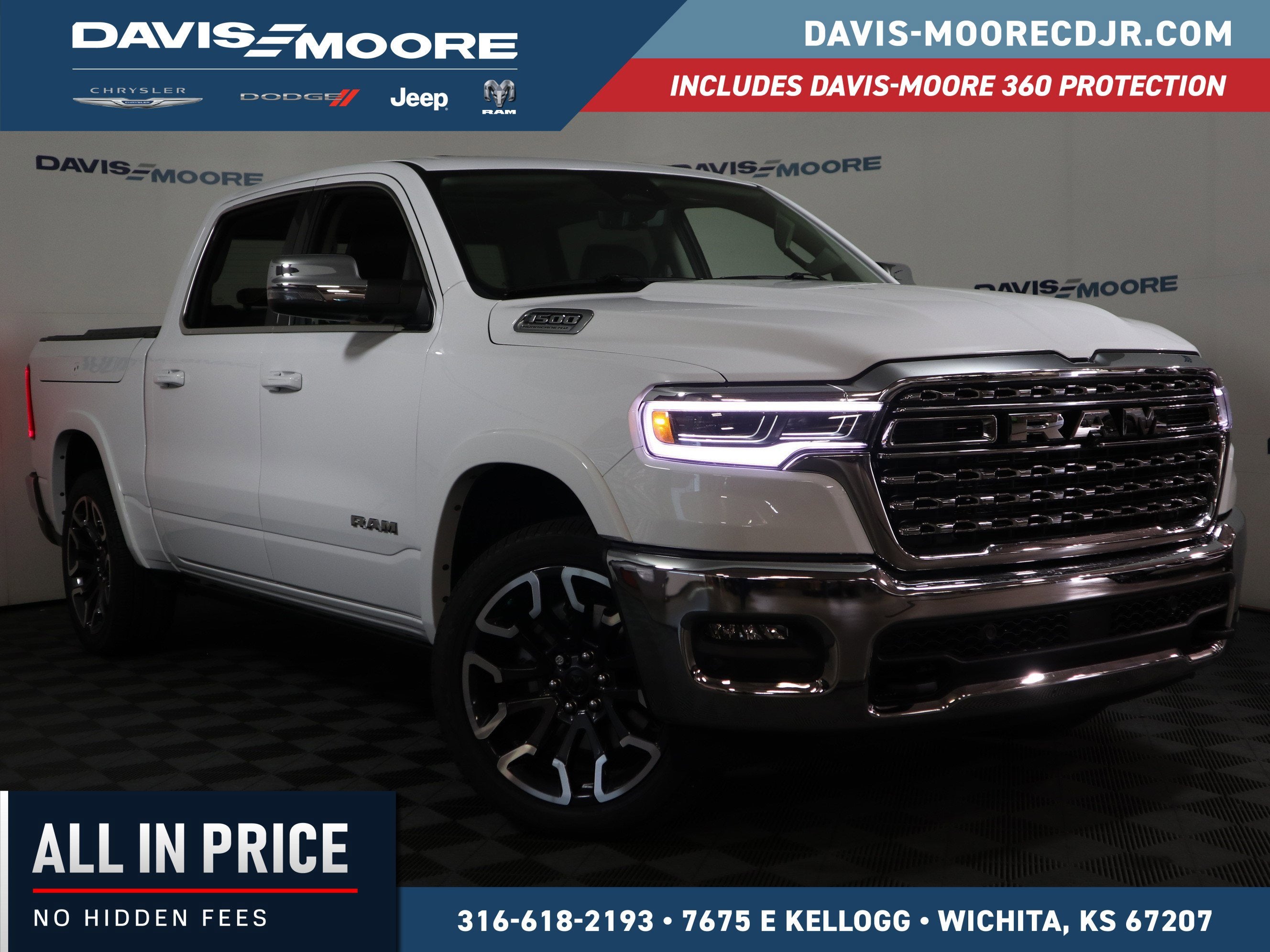 2026 RAM 1500 Limited Longhorn in Bright White Clear-Coat Exterior Paint — front three-quarter view
