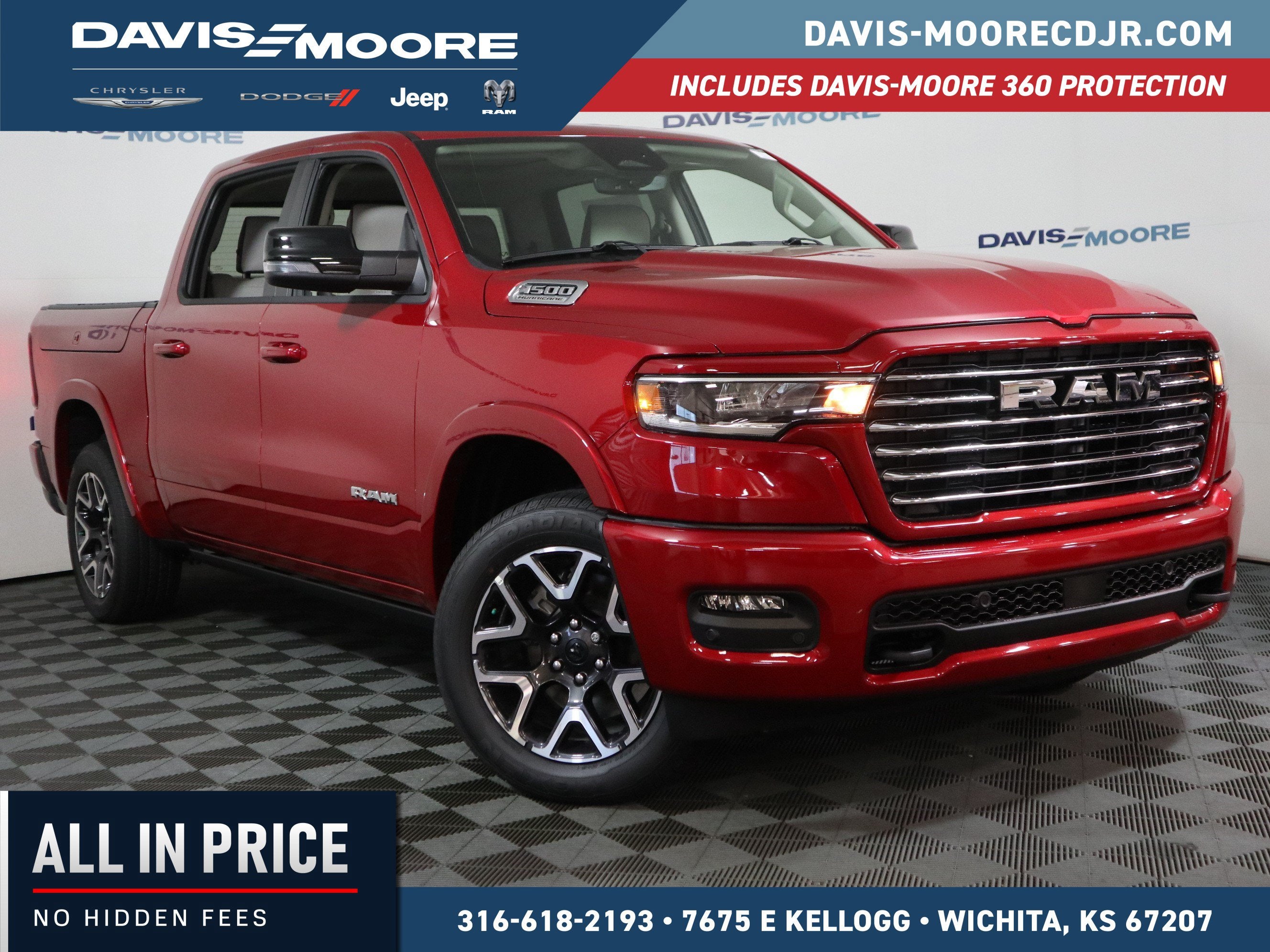 2026 RAM 1500 LARAMIE in Molten Red Pearl-Coat Exterior Paint — front three-quarter view