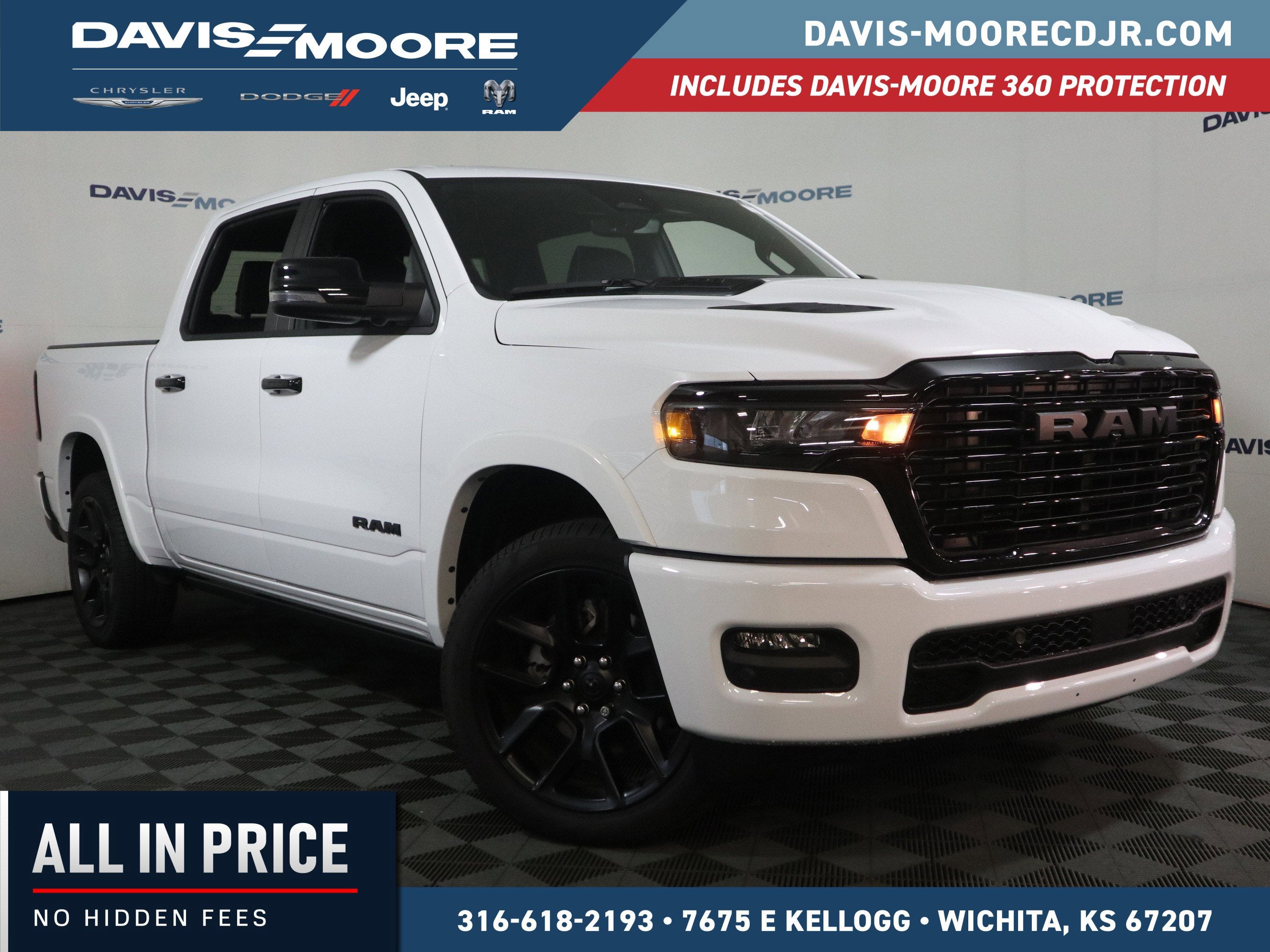 2026 RAM 1500 LARAMIE in Bright White Clear-Coat Exterior Paint — front three-quarter view