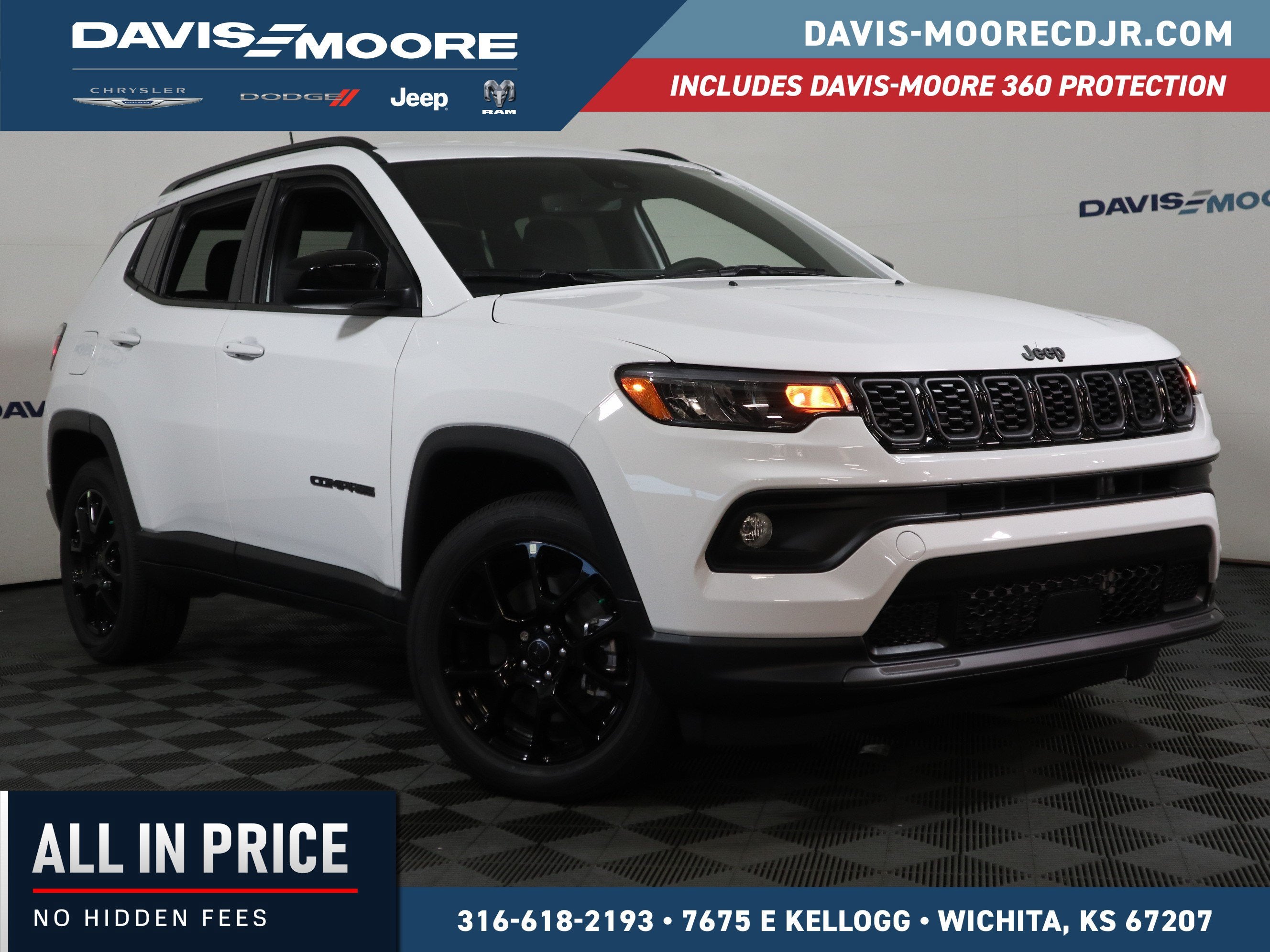 2026 Jeep Compass Latitude in Bright White Clear-Coat Exterior Paint — front three-quarter view