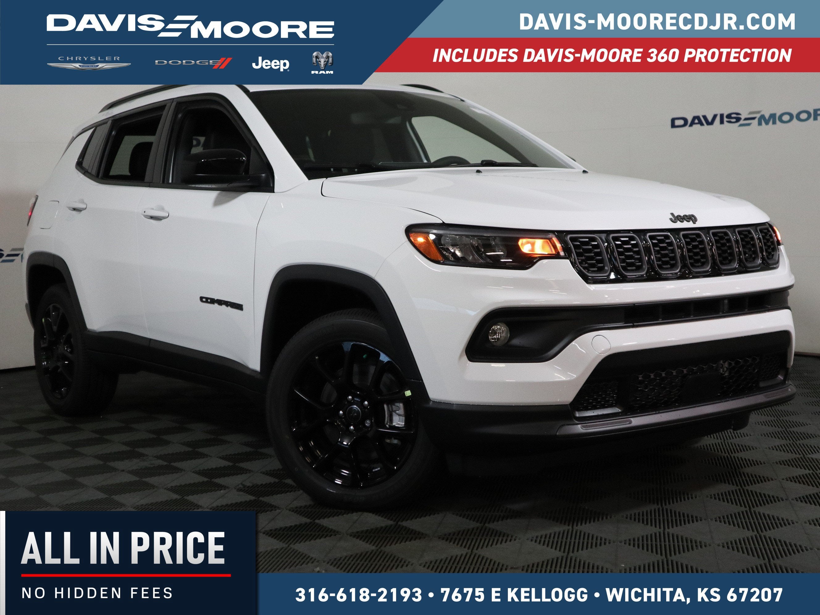 2026 Jeep Compass Latitude in Bright White Clear-Coat Exterior Paint — front three-quarter view