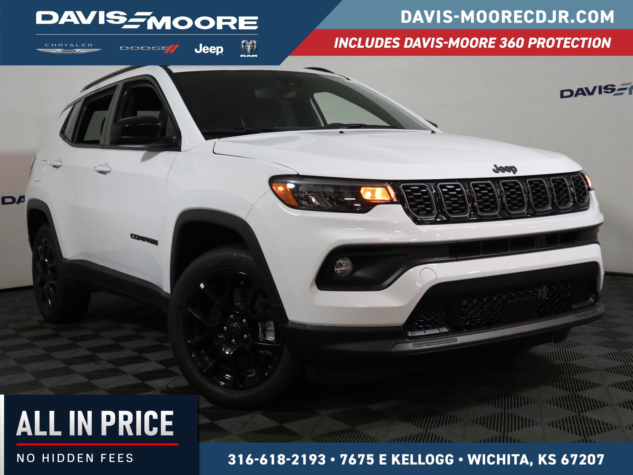 2026 Jeep Compass Latitude in Bright White Clear-Coat Exterior Paint — front three-quarter view