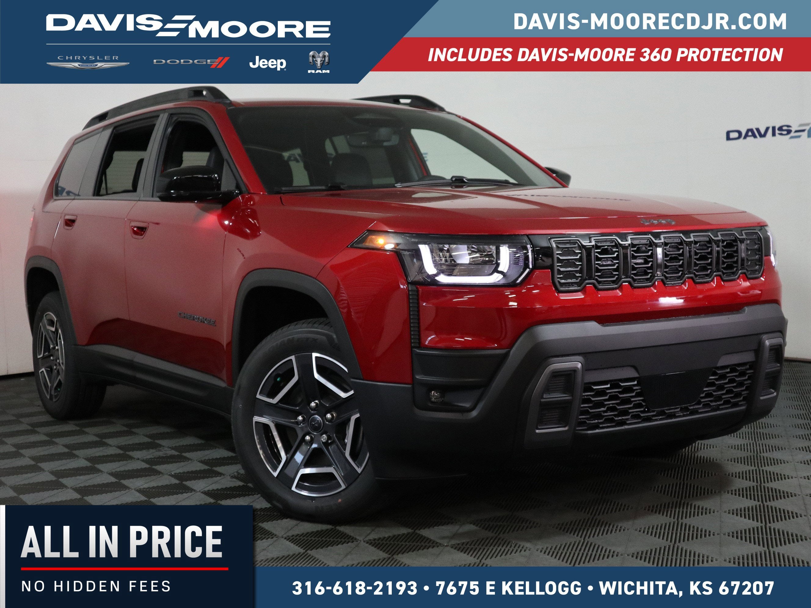 2026 Jeep Cherokee Limited in Red Hot Pearl-Coat Exterior Paint — front three-quarter view
