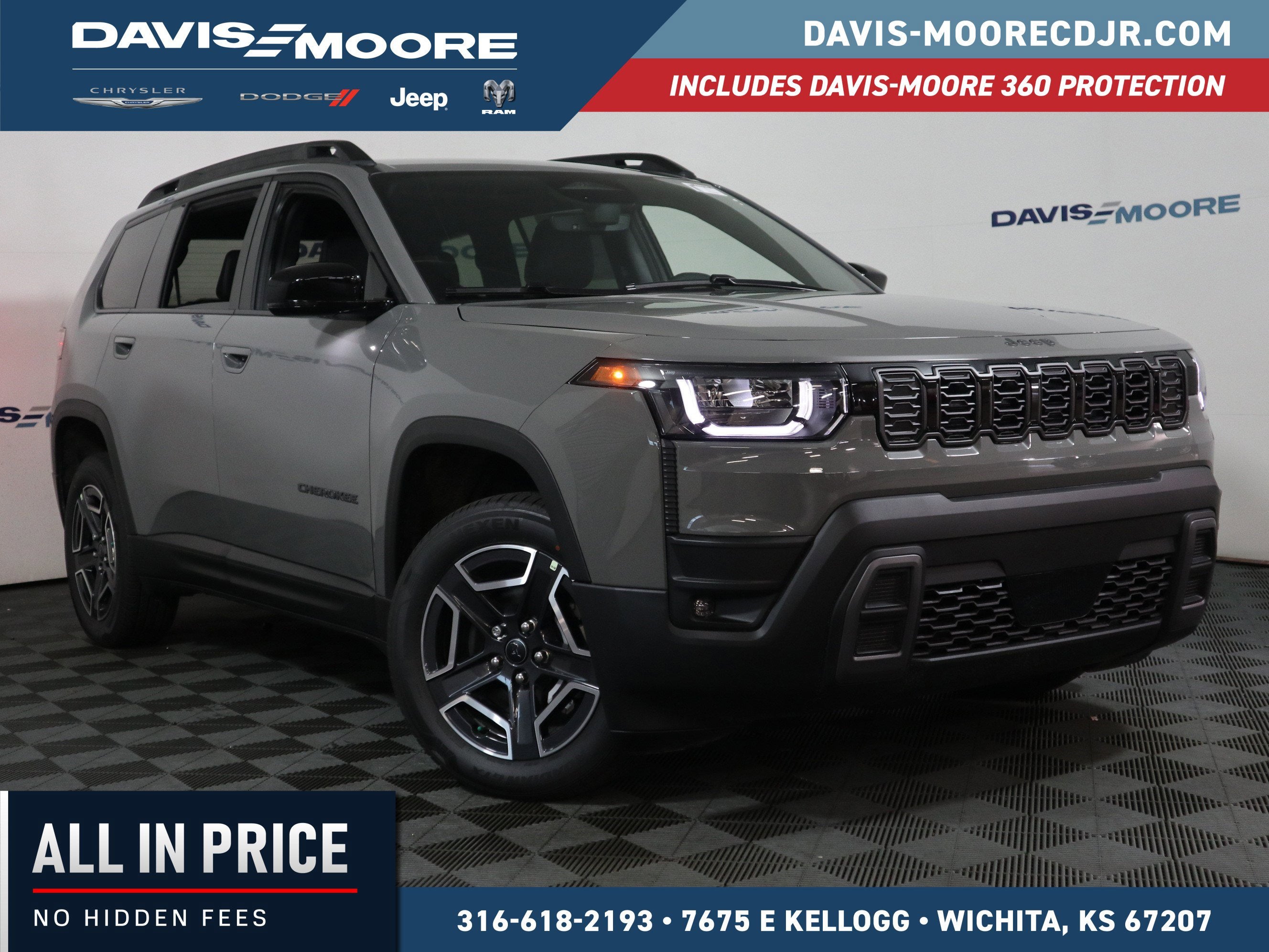 2026 Jeep Cherokee Limited in Sting-Gray Clear-Coat Exterior Paint — front three-quarter view