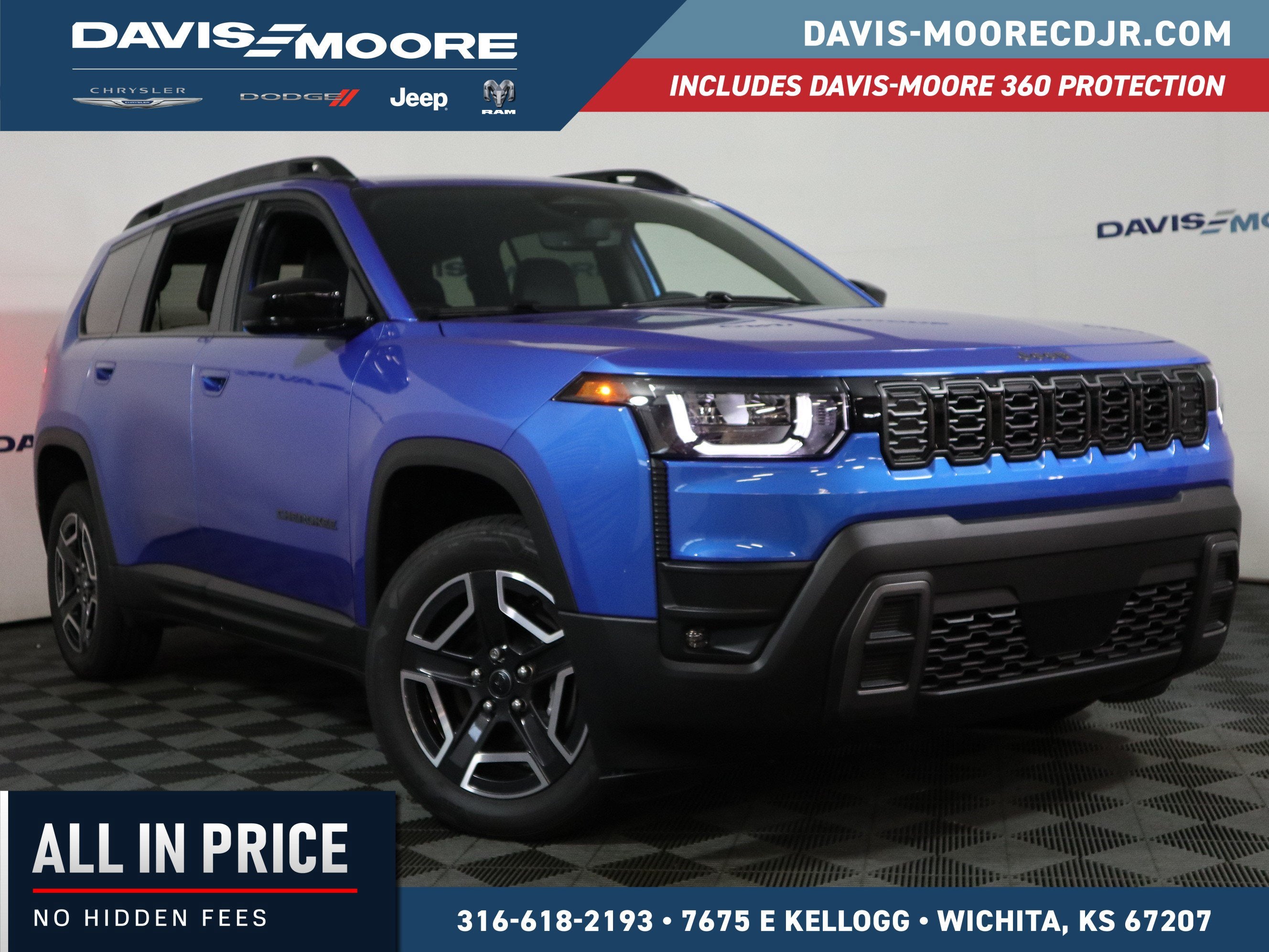 2026 Jeep Cherokee Limited in Hydro Blue Pearl-Coat Exterior Paint — front three-quarter view