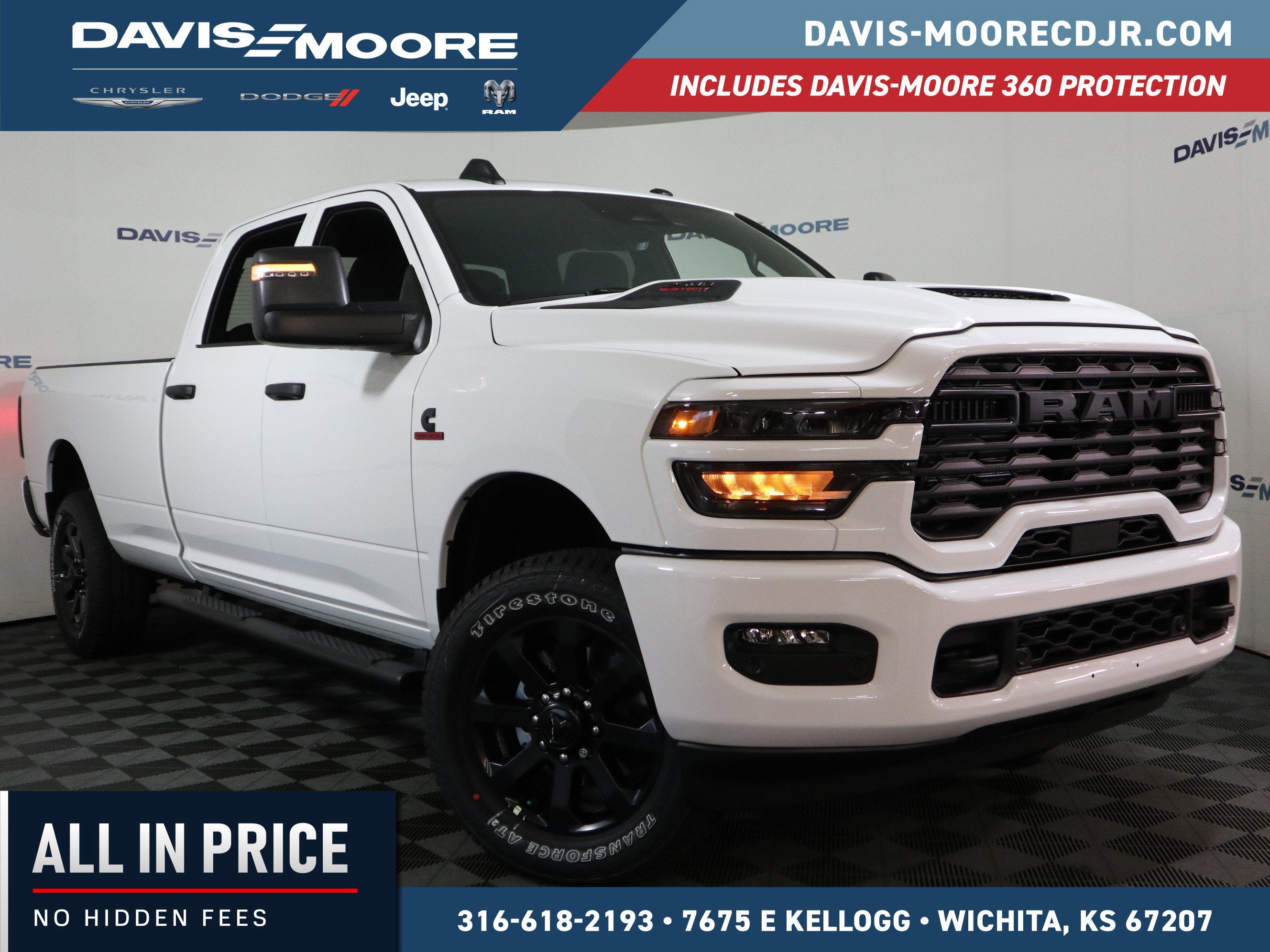 2026 RAM 2500 Black Express Crew Cab 4x4 in Bright White Clear-Coat Exterior Paint — front three-quarter view