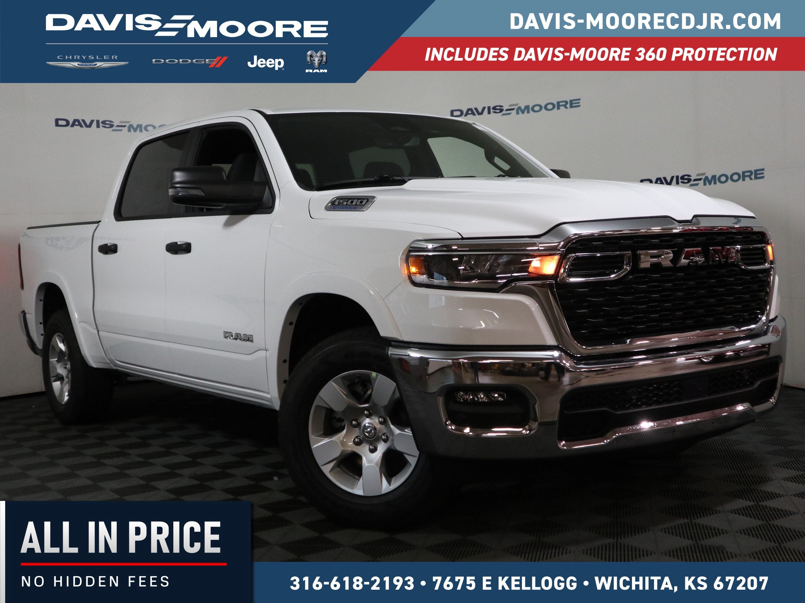 2026 RAM 1500 BIG HORN in Bright White Clear-Coat Exterior Paint — front three-quarter view