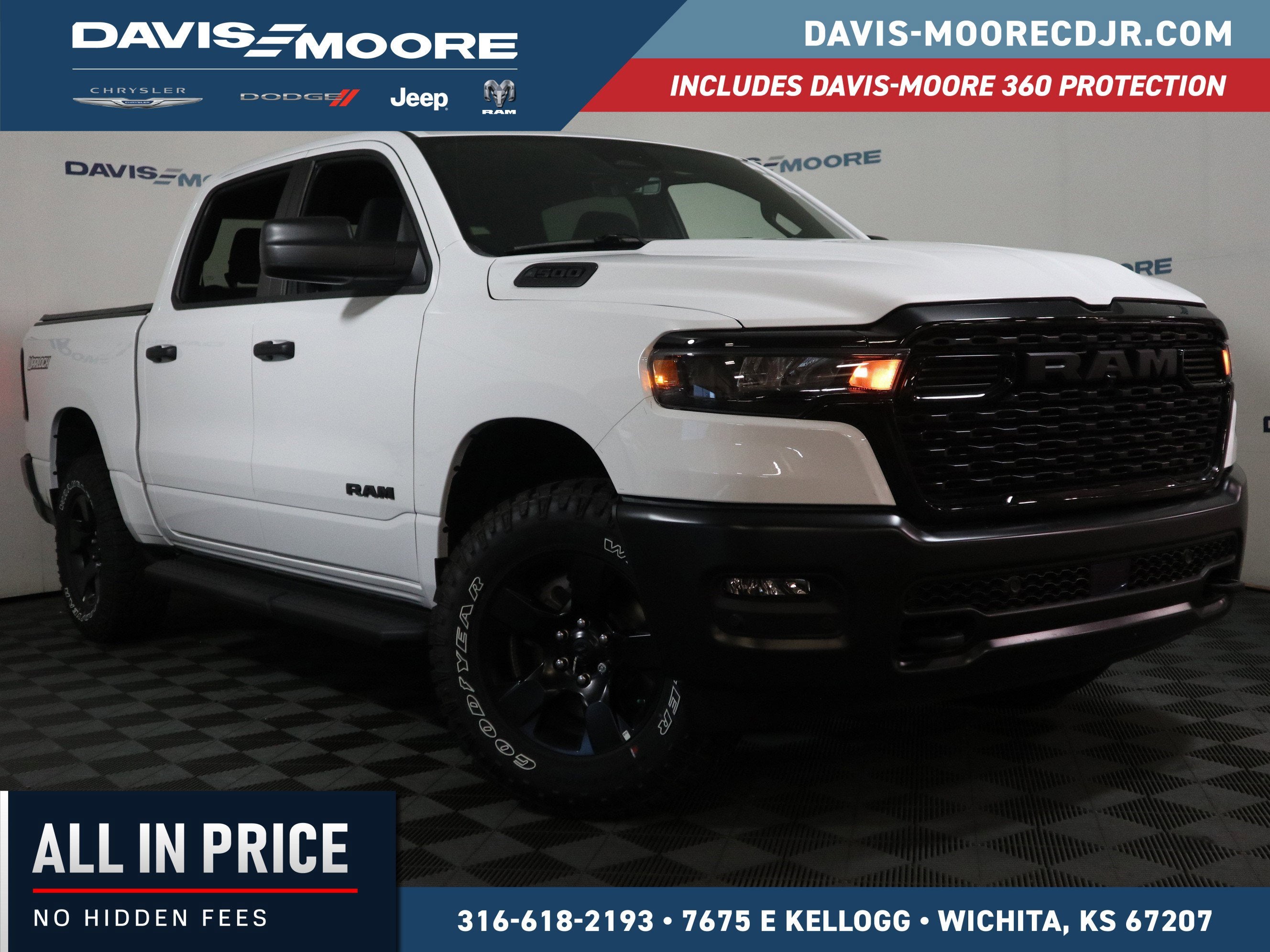 2026 RAM 1500 Warlock Crew Cab 4x4 in Bright White Clear-Coat Exterior Paint — front three-quarter view
