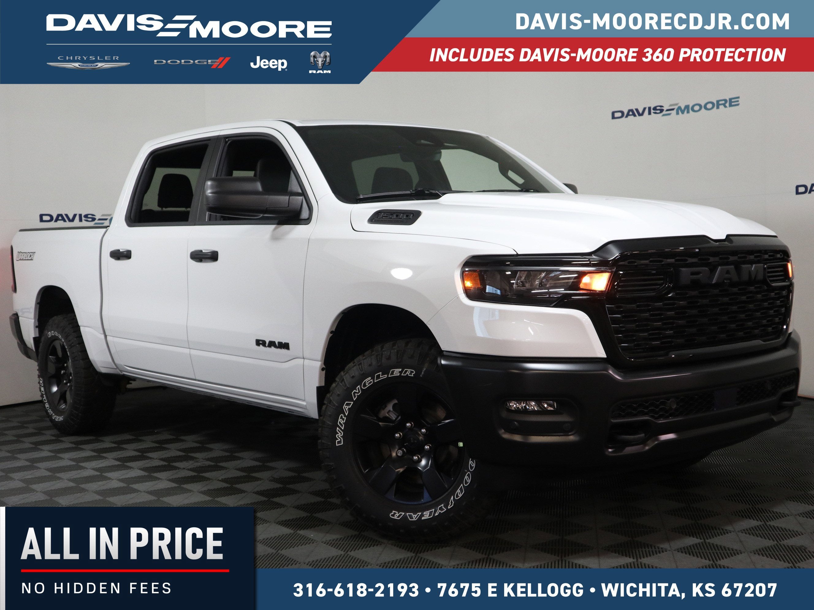 2026 RAM 1500 Warlock Crew Cab 4x4 in Bright White Clear-Coat Exterior Paint — front three-quarter view
