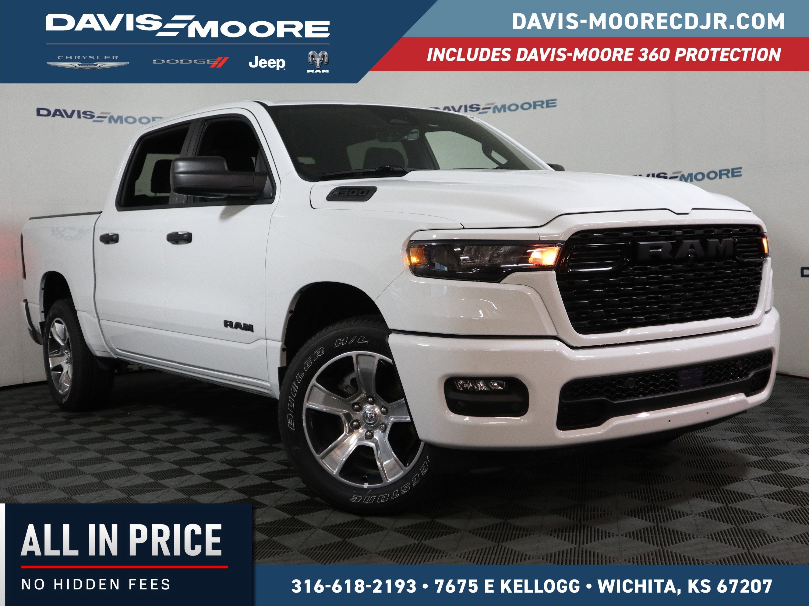 2026 RAM 1500 Express Crew Cab 4x4 in Bright White Clear-Coat Exterior Paint — front three-quarter view