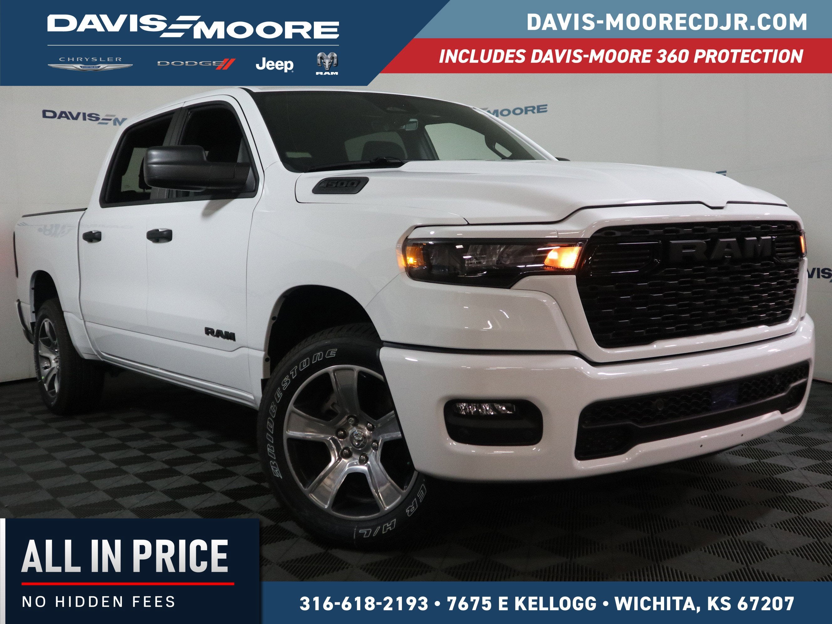 2026 RAM 1500 Express Crew Cab 4x4 in Bright White Clear-Coat Exterior Paint — front three-quarter view