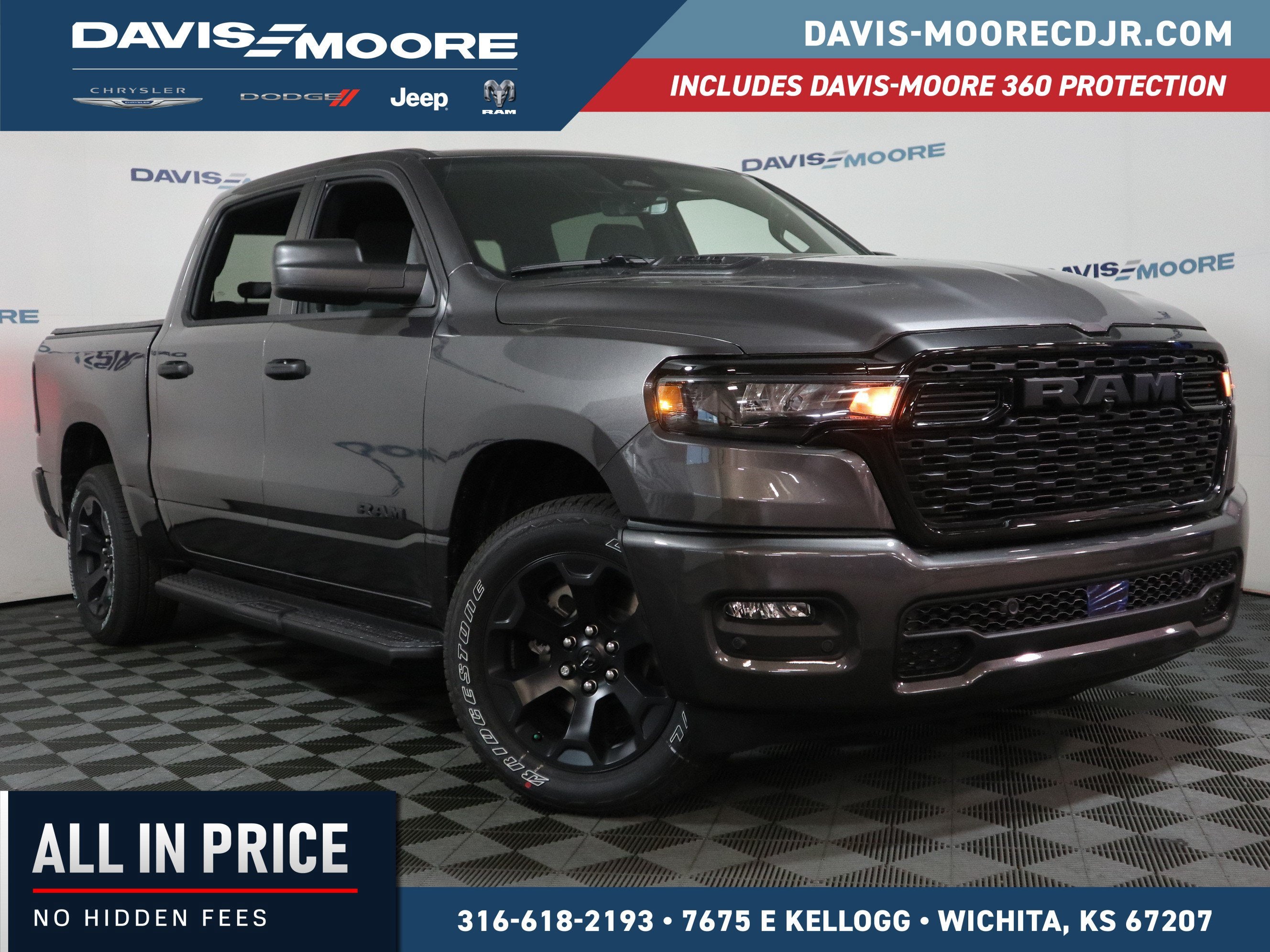 2026 RAM 1500 Express Crew Cab 4x4 in Granite Crystal Metallic Clear-Coat Exterior Paint — front three-quarter view