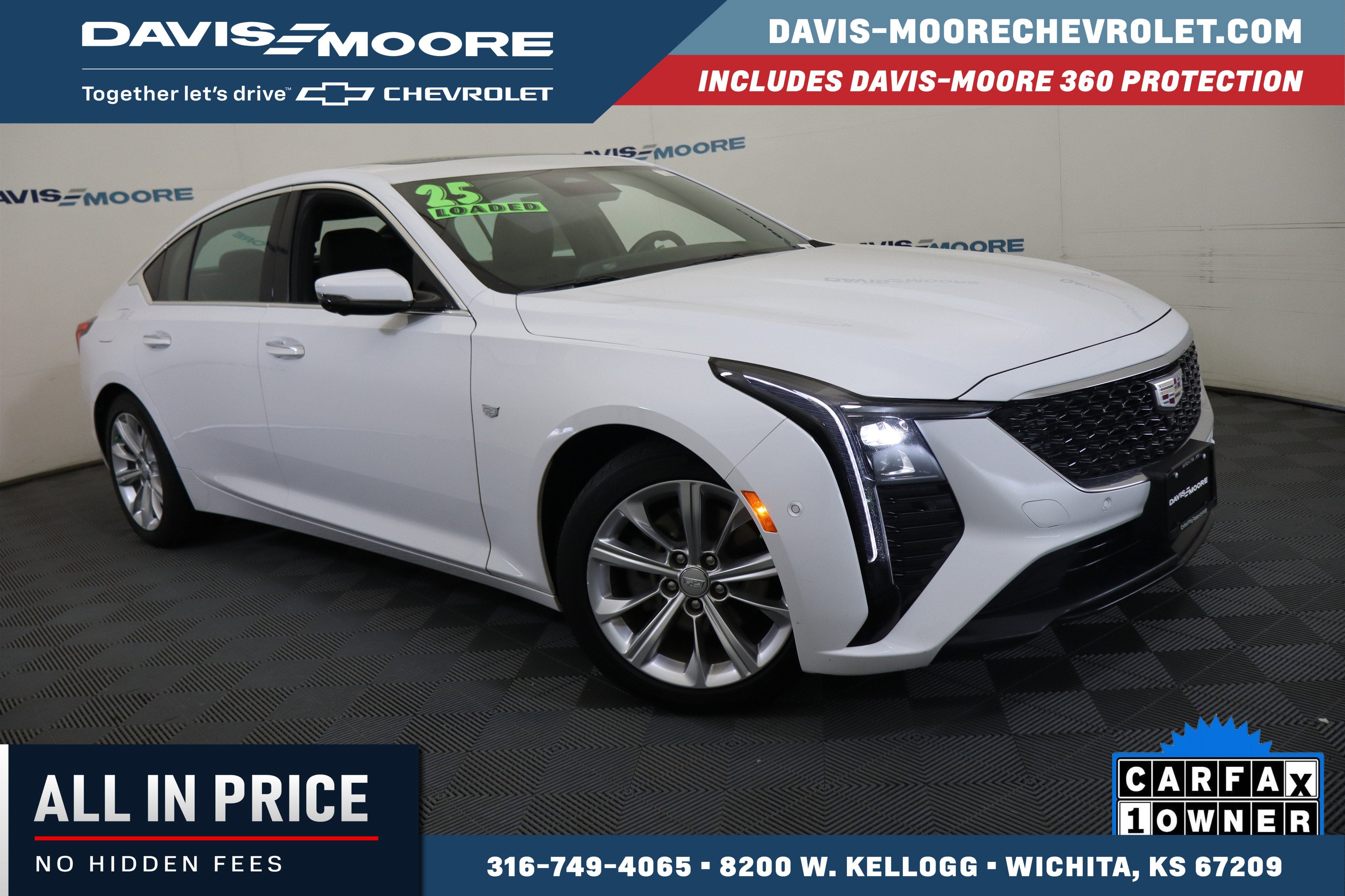 2025 Cadillac CT5 Premium Luxury in Summit White — front three-quarter view
