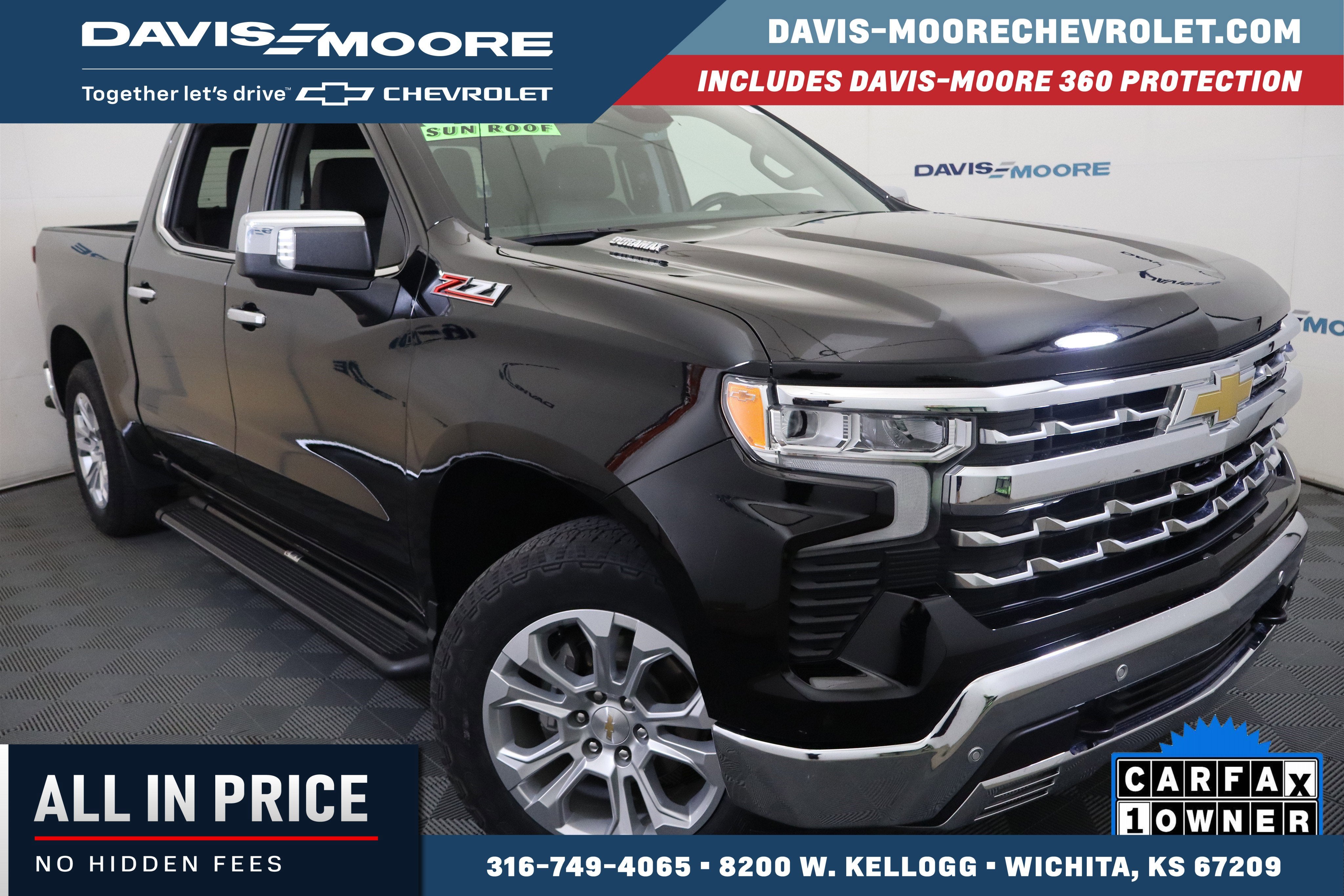 2025 Chevrolet Silverado 1500 LTZ Crew Cab 4WD in Black — front three-quarter view