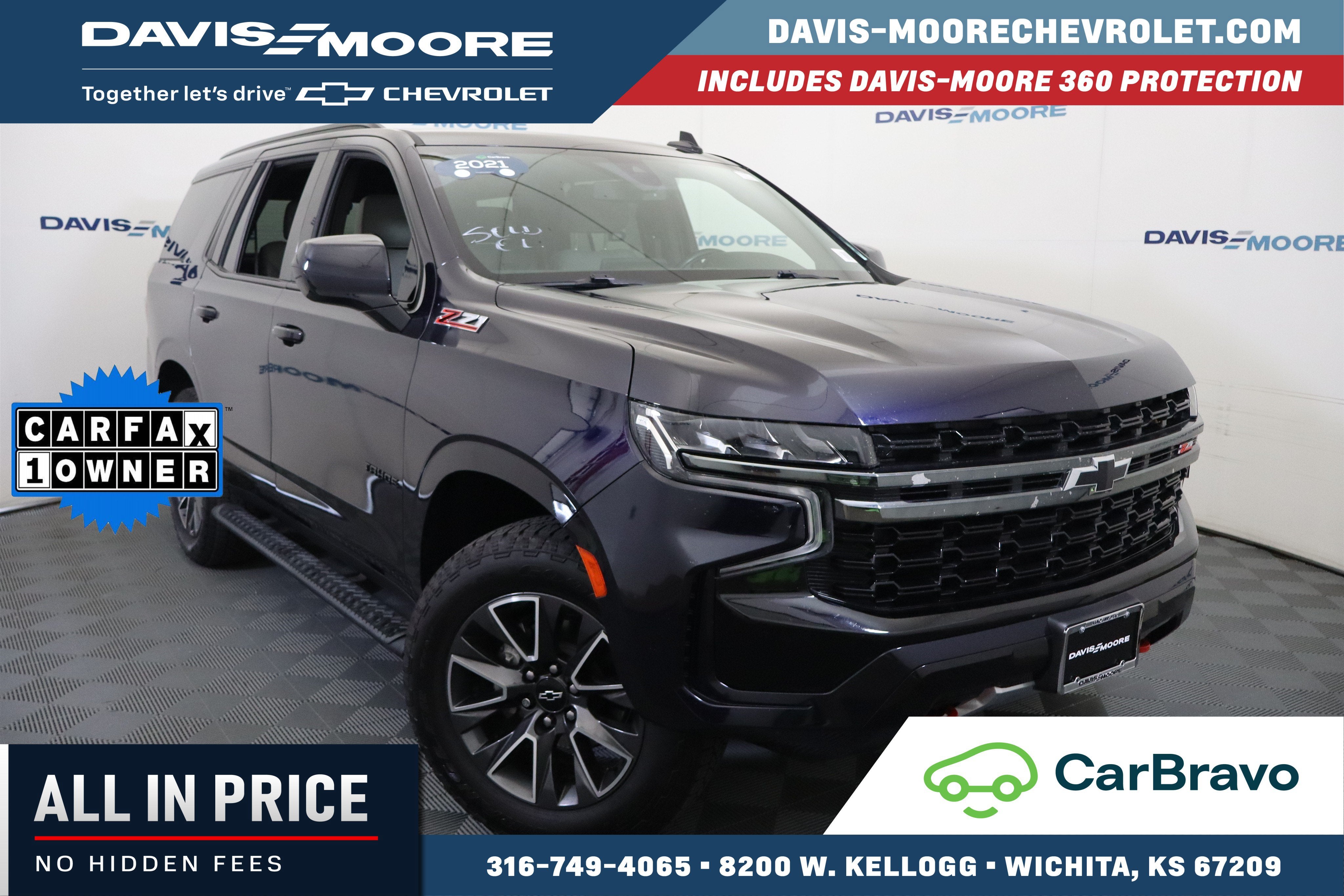 2021 Chevrolet Tahoe Z71 4WD in Midnight Blue Metallic — front three-quarter view