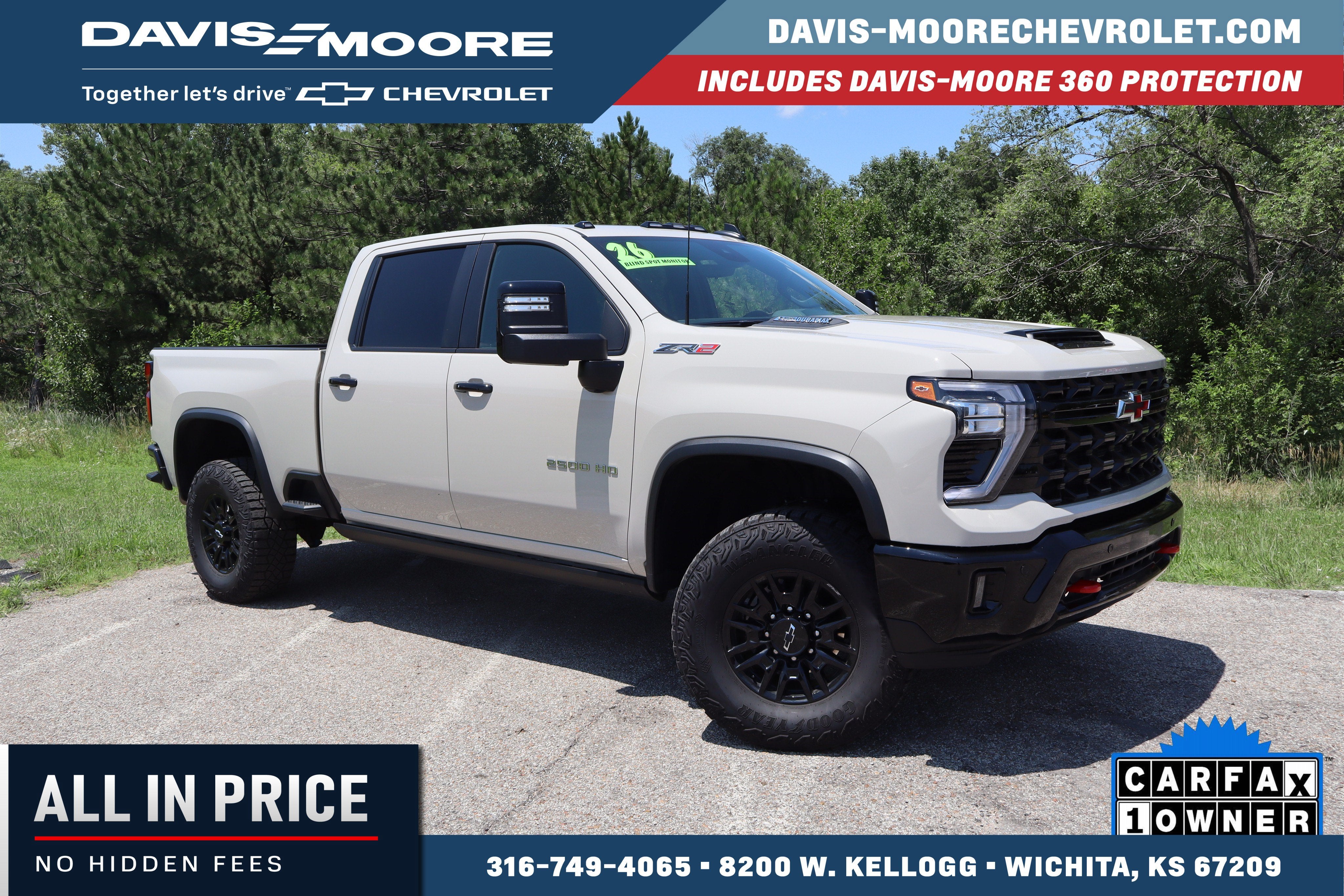2026 Chevrolet Silverado 2500HD ZR2 Crew Cab 4WD in White Sands — front three-quarter view