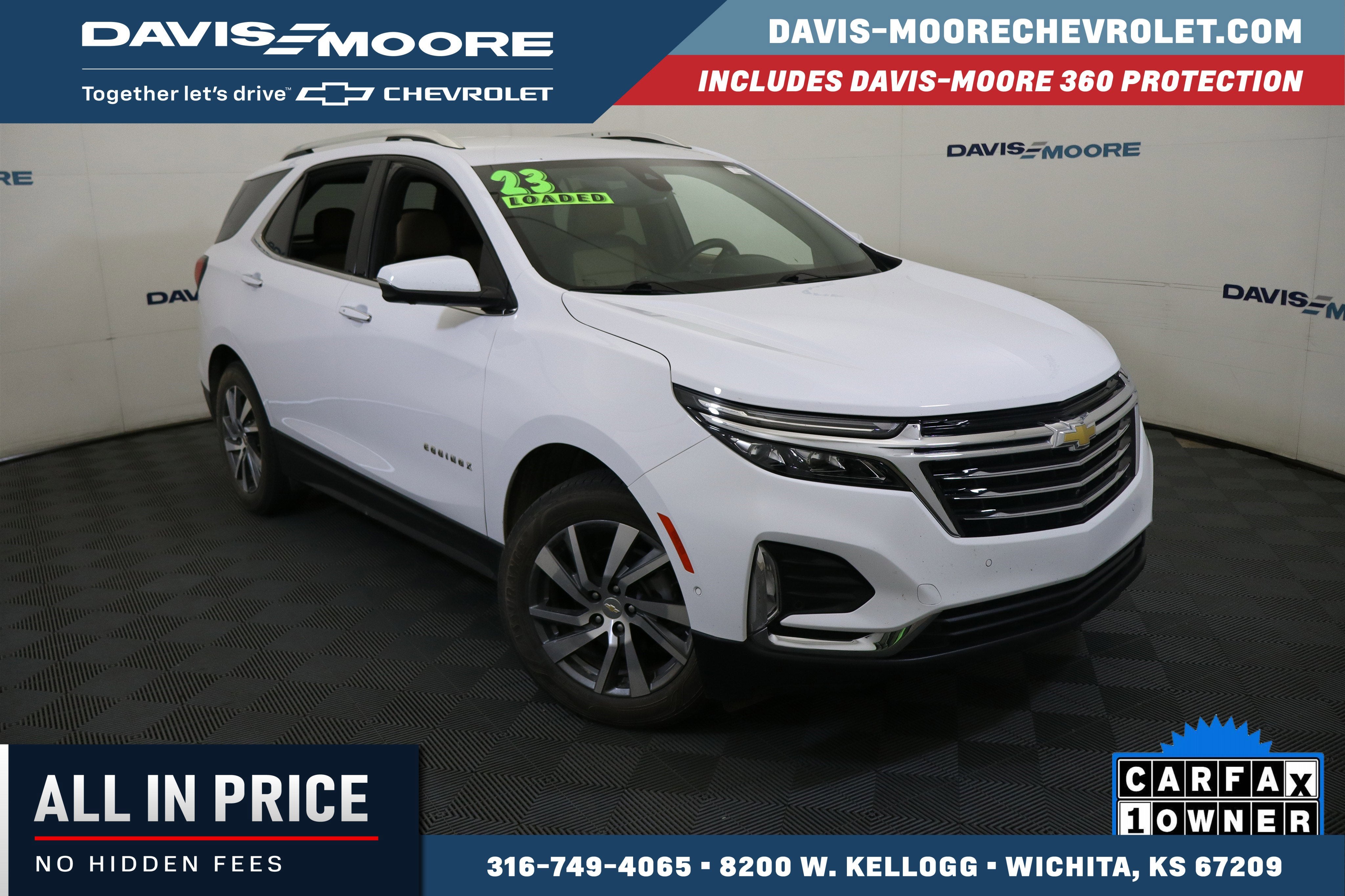 2023 Chevrolet Equinox Premier in Summit White — front three-quarter view