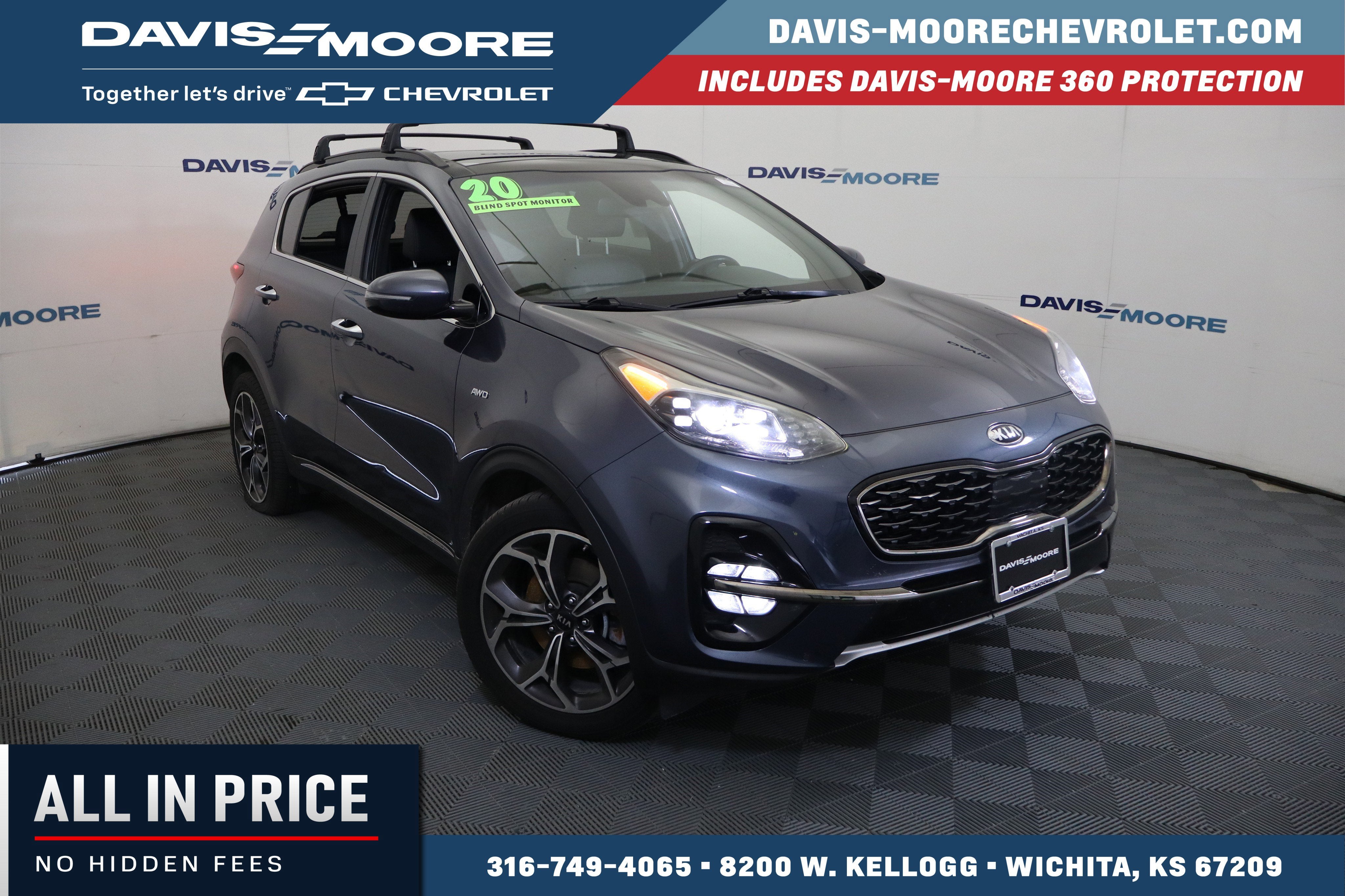 2020 Kia Sportage SX Turbo AWD in Pacific Blue — front three-quarter view