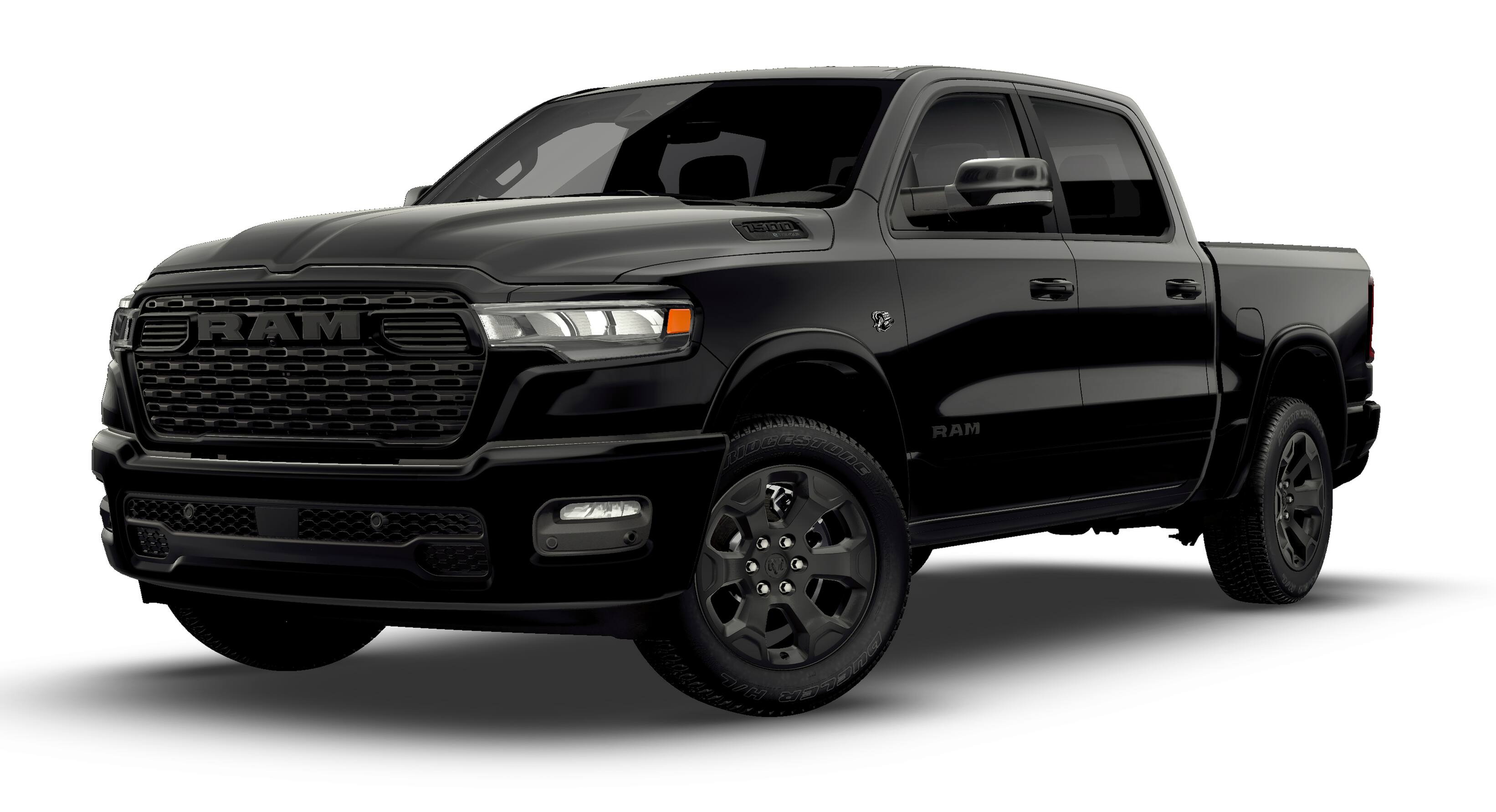 2026 RAM Ram 1500 RAM 1500 BIG HORN CREW CAB 4X4 5'7' BOX in Diamond Black Crystal Pearl-Coat Exterior Paint — front three-quarter view